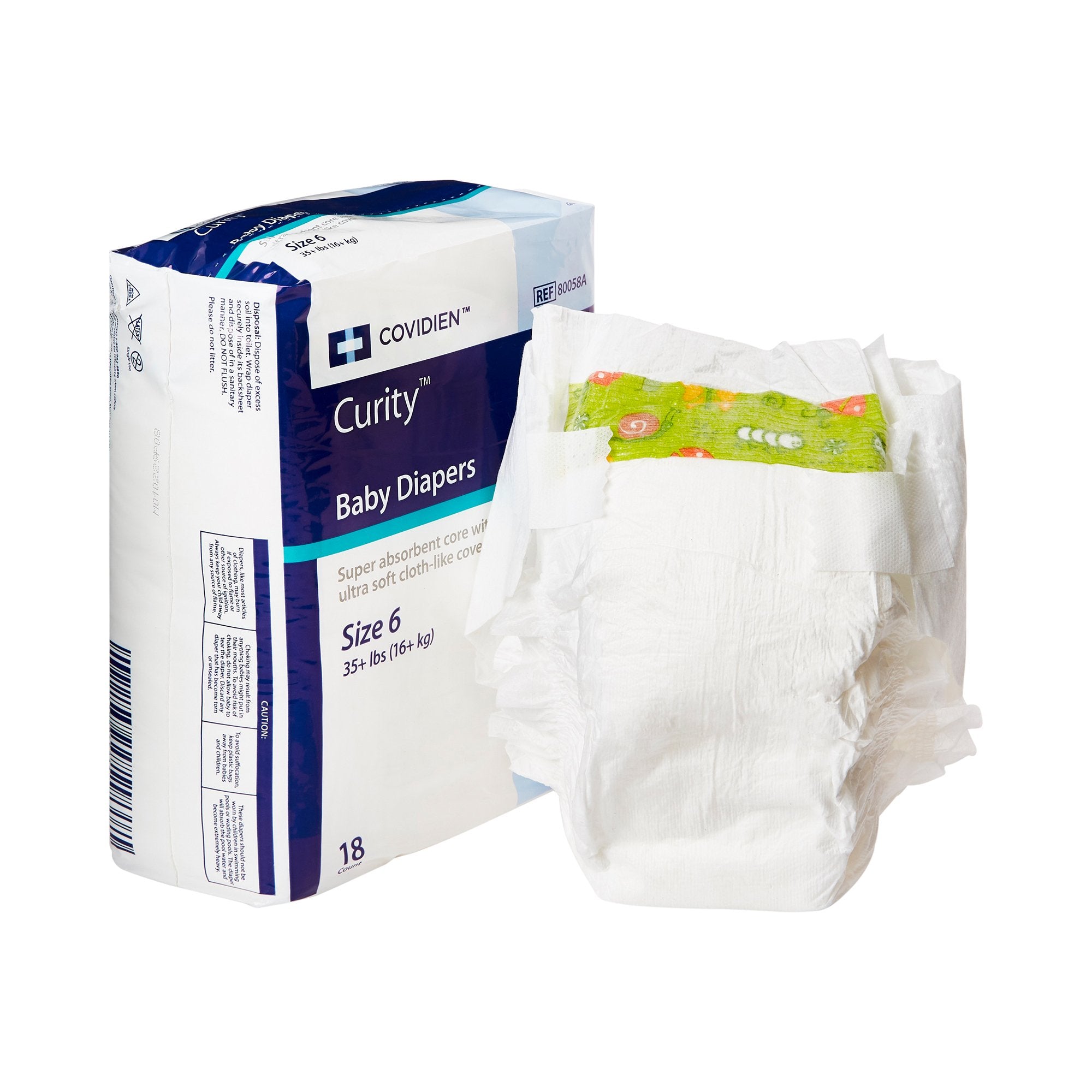 Curity™ Unisex Baby Diapers, Heavy Absorbency, Disposable, Size 6, 35+ lbs