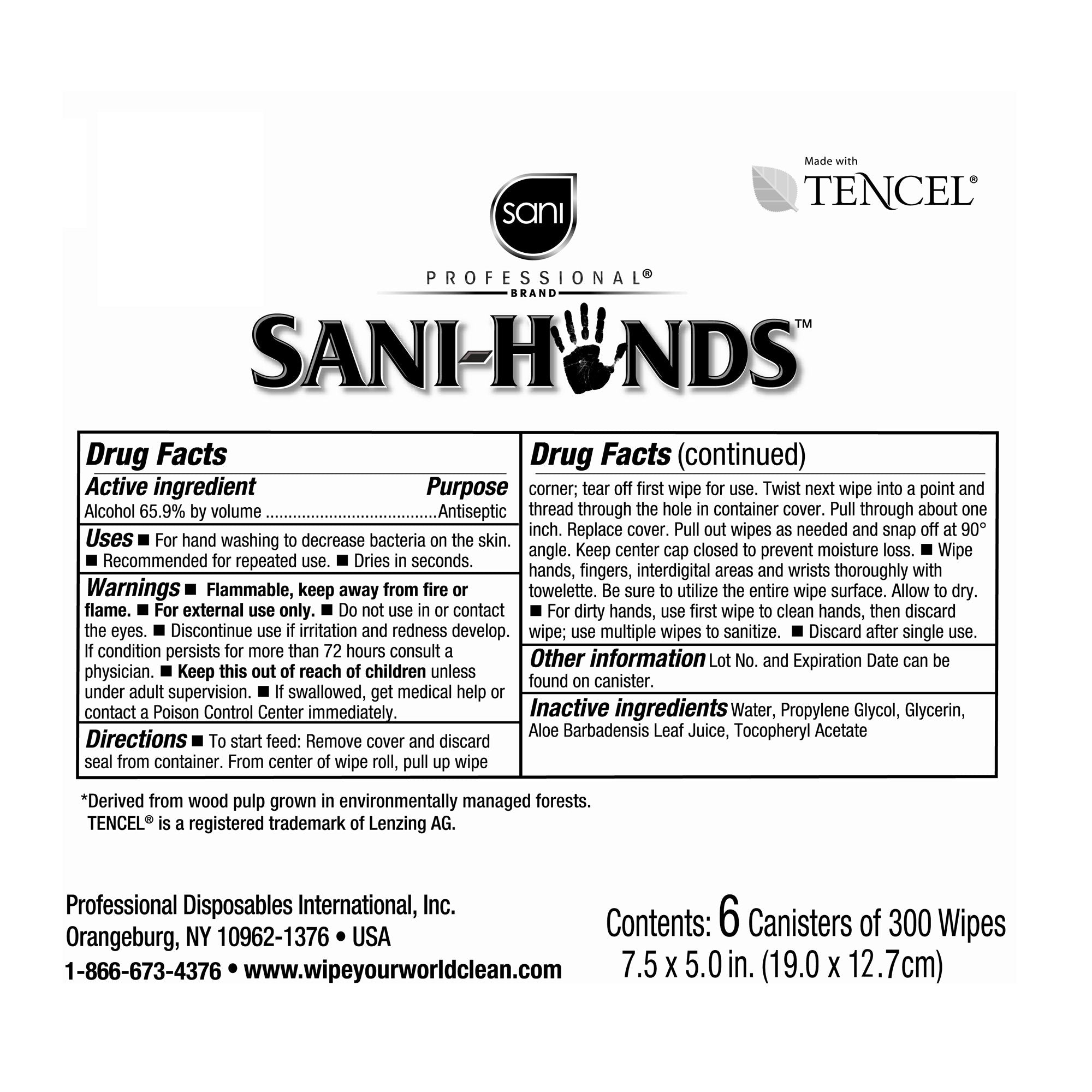 Hand Sanitizing Wipe Sani-Hands® 300 Count Ethyl Alcohol Wipe Canister - image 2