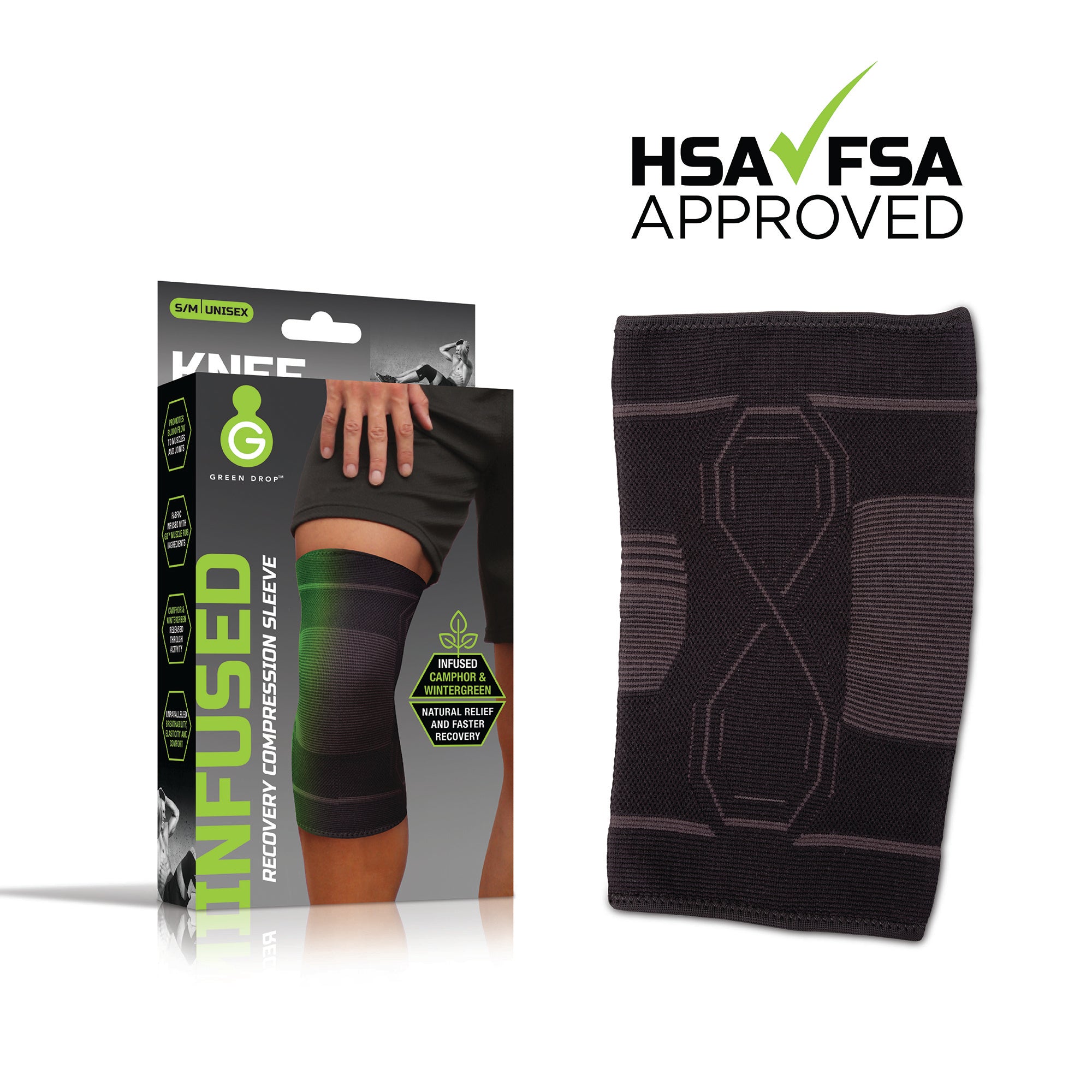 Knee Support Green Drop™ Small / Medium Pull-On 13 to 16 Inch Thigh Circumference Left or Right Knee