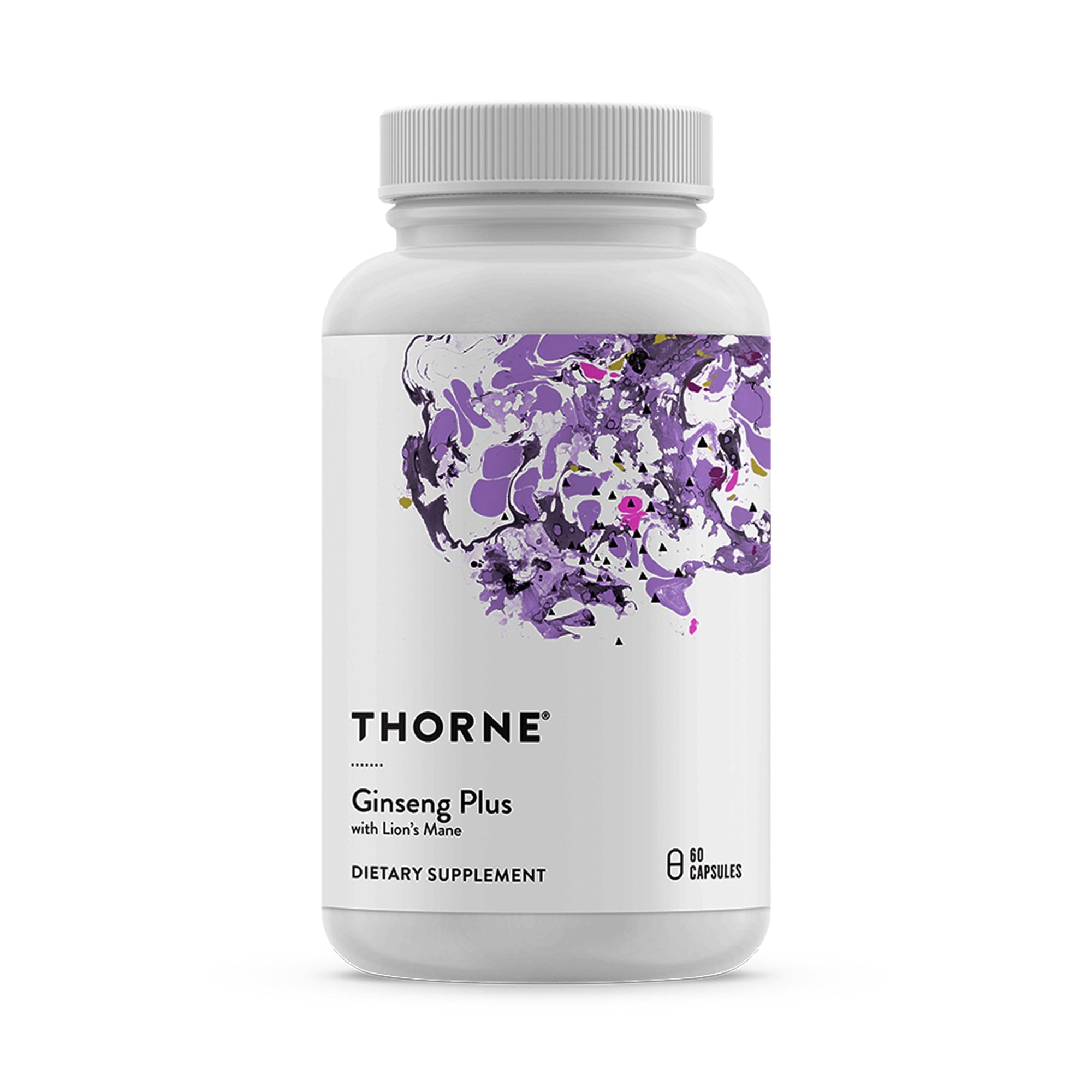 Dietary Supplement THORNE® Greek Mountain Tea extract / Korean Red Ginseng extract / Lion's Mane extract 475 mg - 420 mg - 400 mg Strength Capsule 60 per Bottle