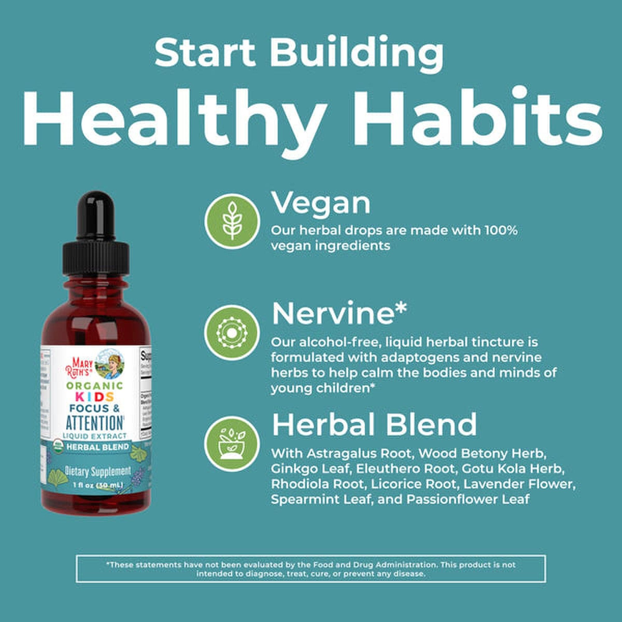 Dietary Supplement Mary Ruth's® Organic Kids Focus & Attention Organic Proprietary Blend 1,180 mg Strength Drop 1 oz. - image 5