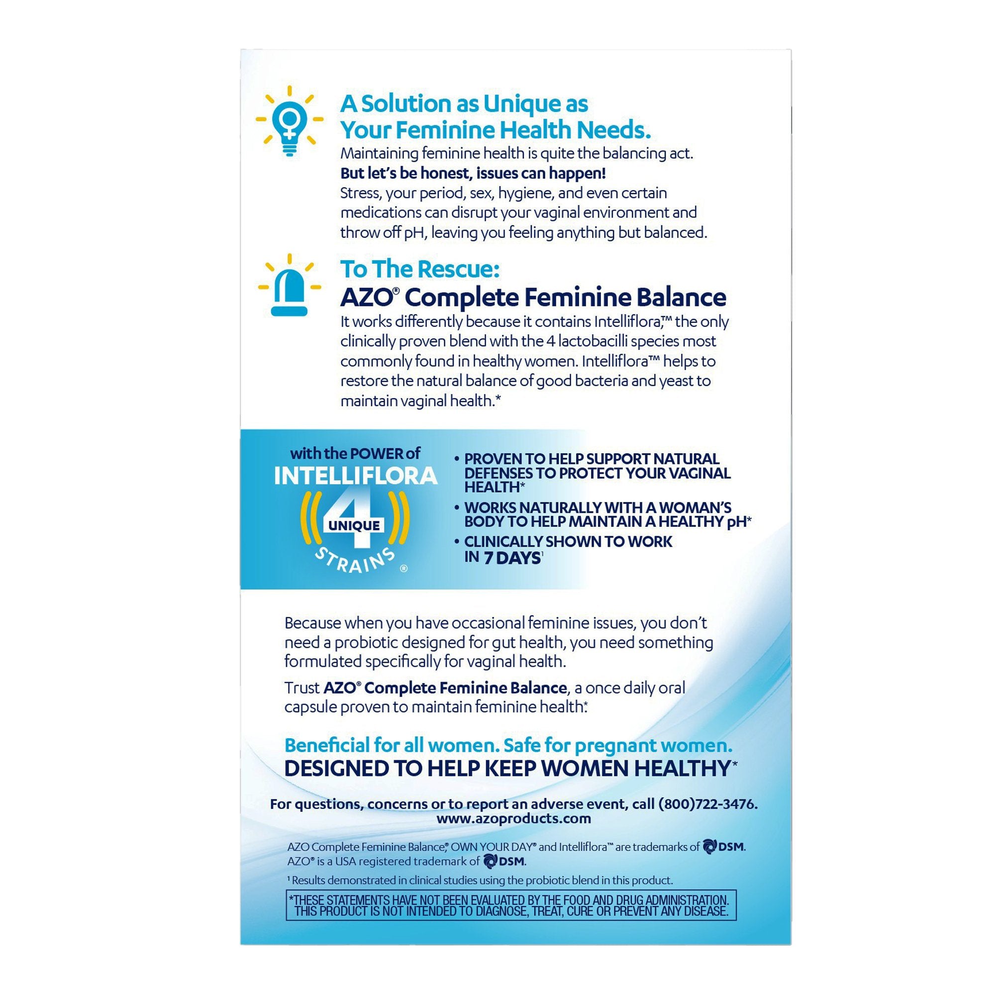 Dietary Supplement AZO® Complete Feminine Balance Intelliflora™ Blend 5 Billion CFU Capsule 30 per Bottle - image 3