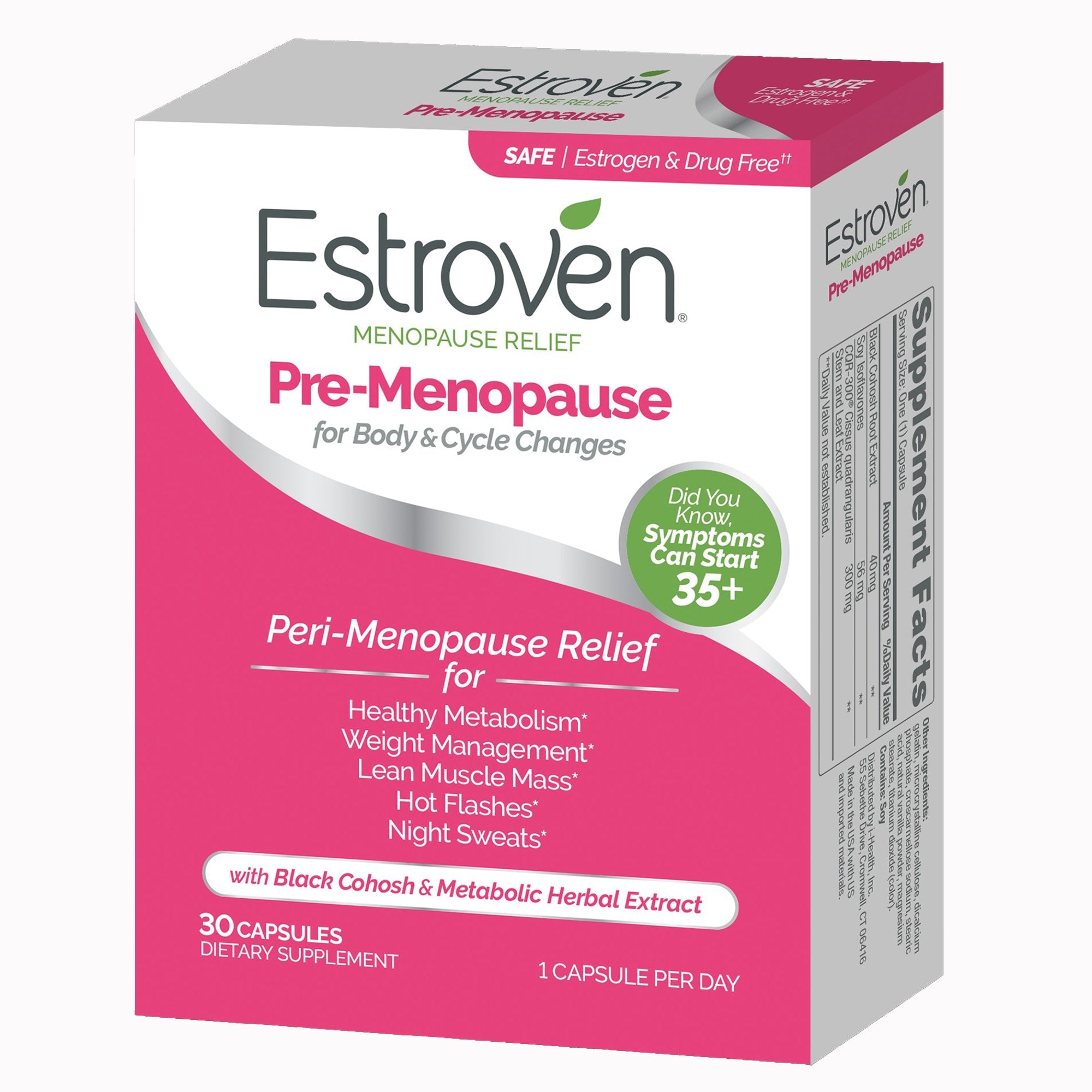Dietary Supplement Estroven® Pre-Menopause Black Cohosh Root / Soy Isoflavones / Cissus guadrangularis Stem and Leaf Extract 40 mg - 56 mg - 300 mg Strength Caplet 30 per Box - image 2