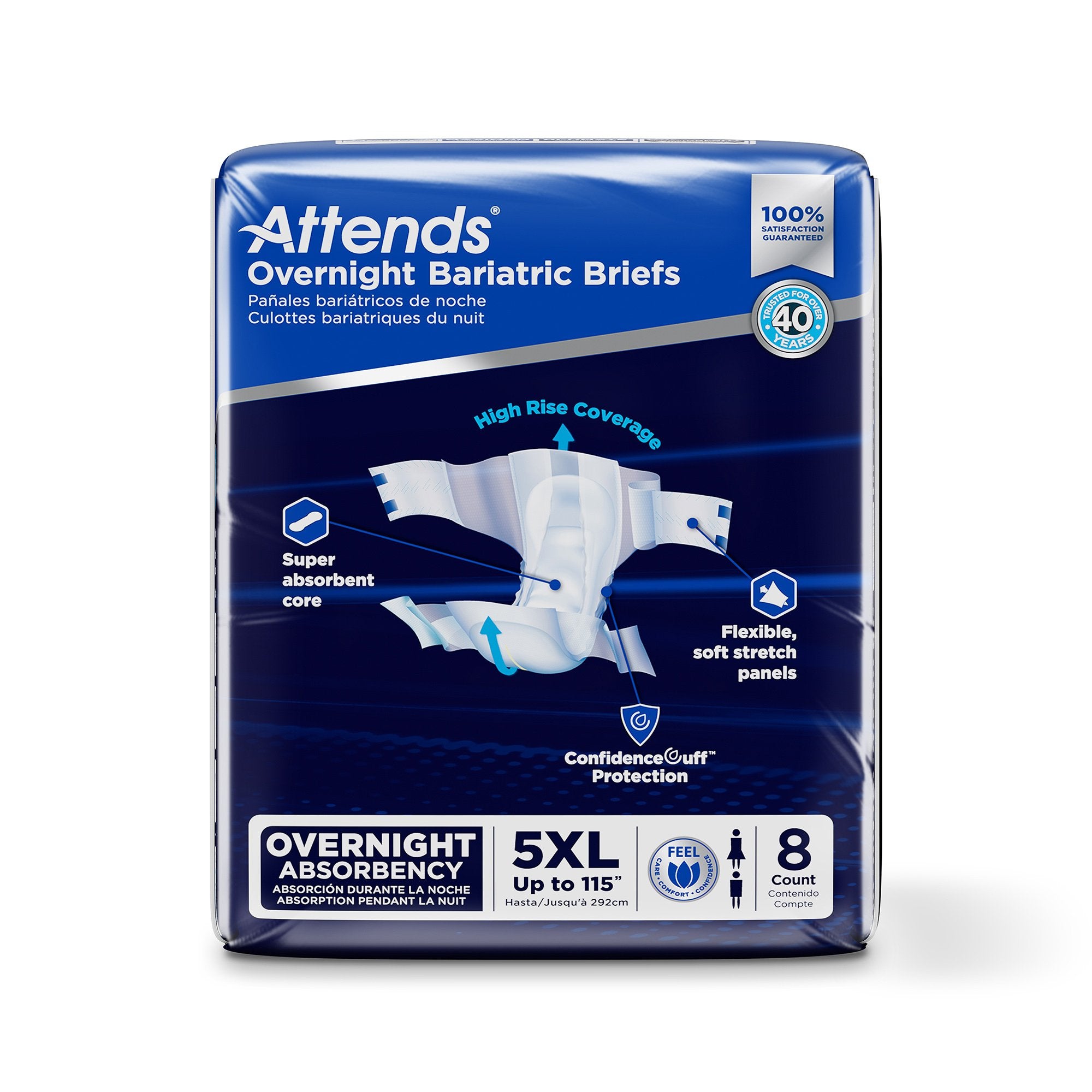 Incontinence Brief Attends® Overnight Bariatric Adult 5X-Large Unisex Disposable Heavy Absorbency