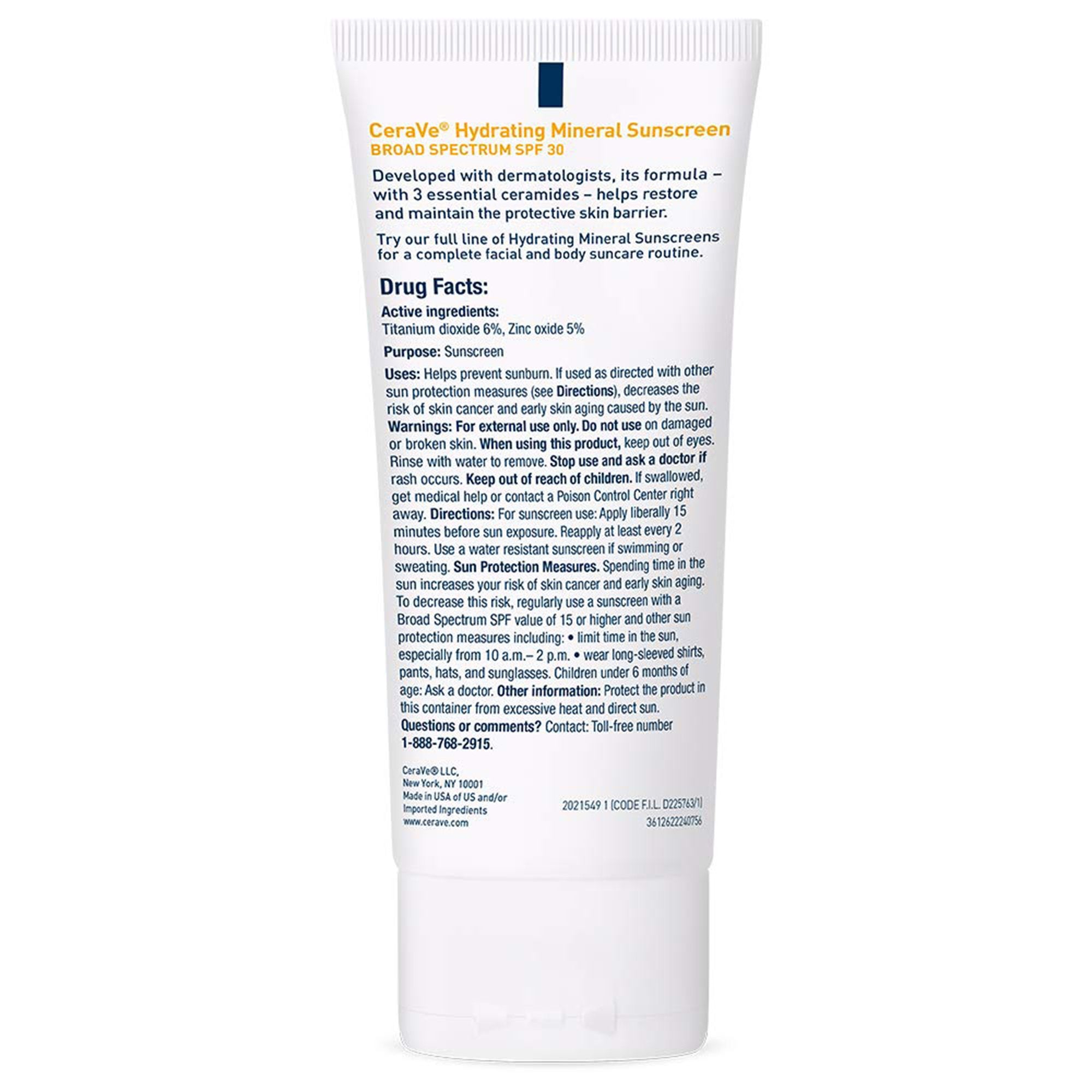 Sunscreen CeraVe® Hydrating Mineral Sunscreen Face SPF 30 Lotion 2.5 oz. Tube - image 4