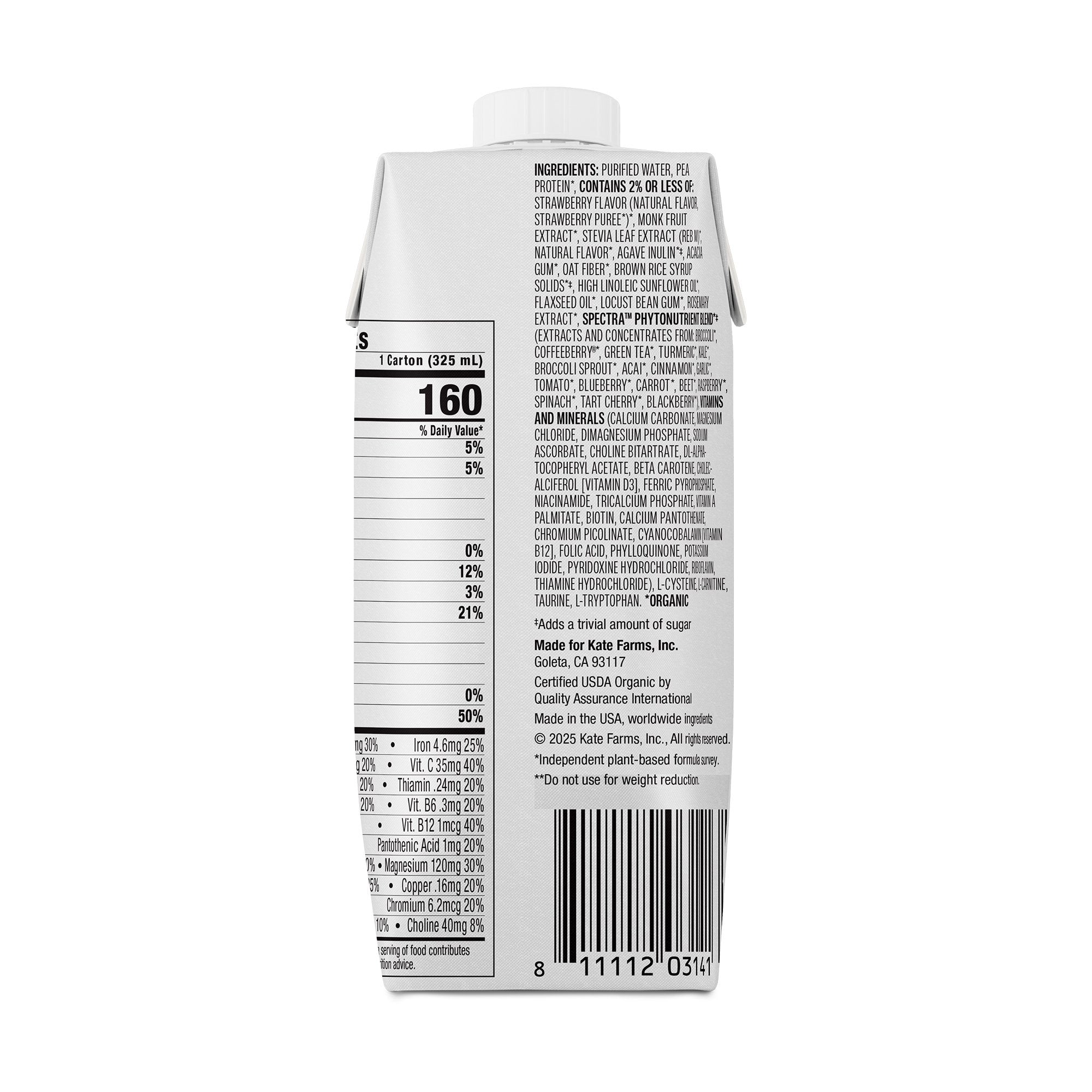 Oral Supplement Kate Farms High Protein Strawberry Flavor Liquid 11 oz. Carton - image 3