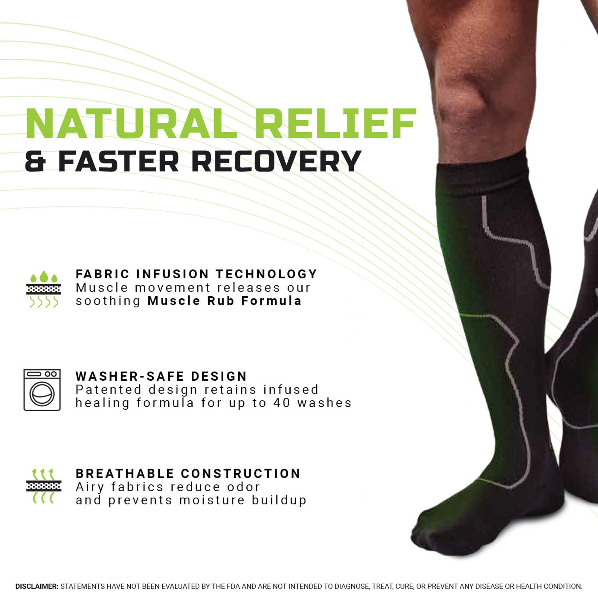 Compression Socks Green Drop™ Knee High Large / X-Large Black Closed Toe - image 8