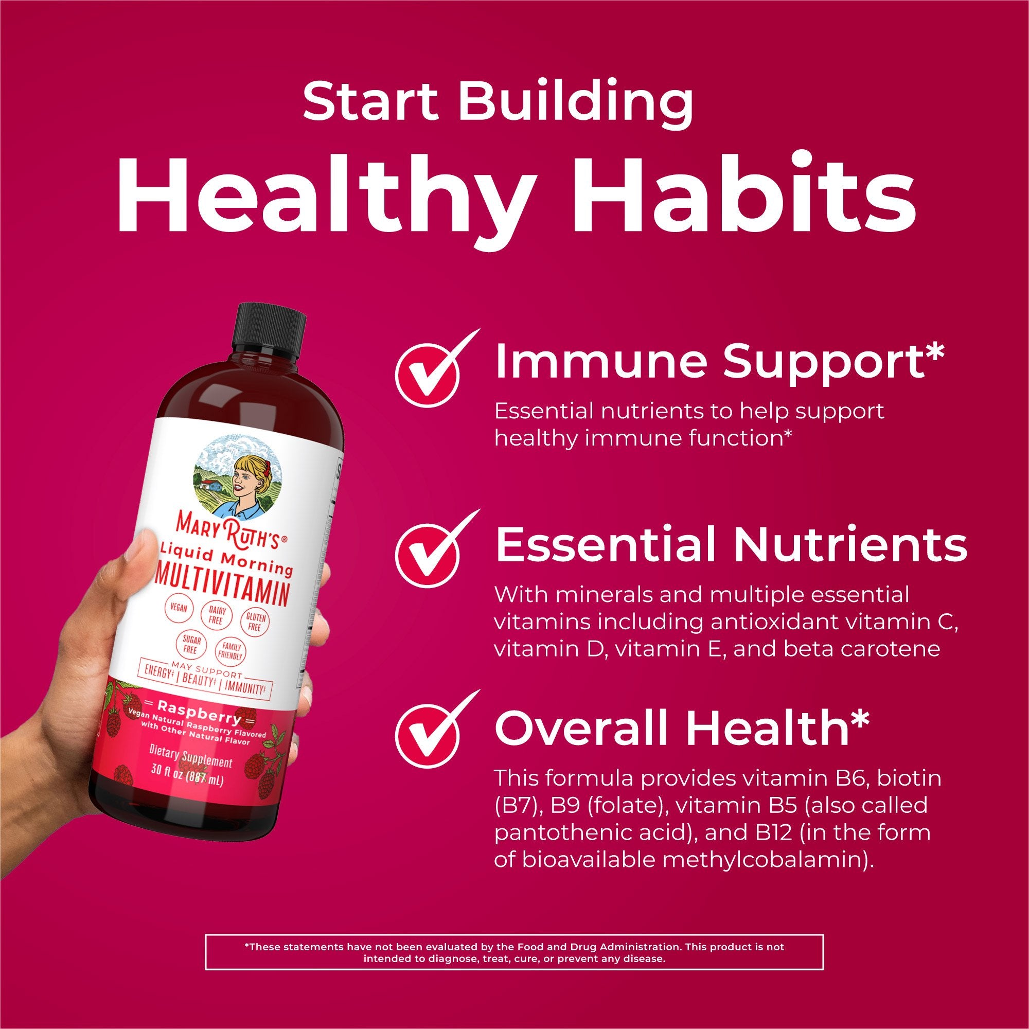 Dietary Supplement Mary Ruth's® Liquid Morning Multivitamin Vitamin A / C / D / E 80 mcg - 8 mg - 1.7 mcg - 1.5 mg Strength Liquid 30 oz. Raspberry Flavor - image 9