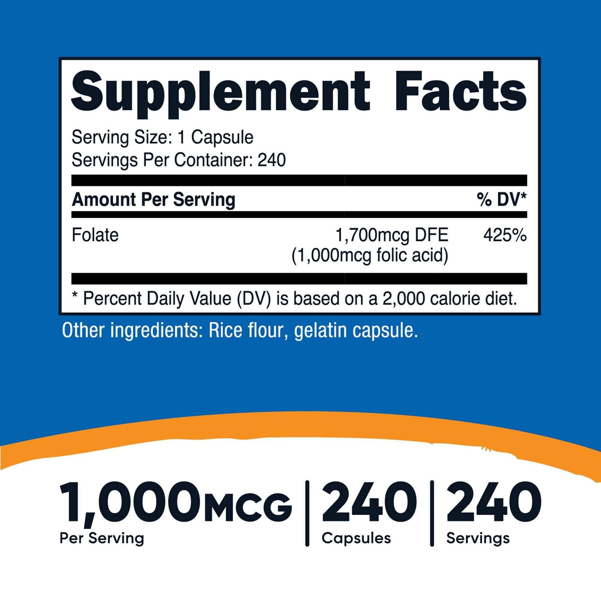 Dietary Supplement nutricost® Folic Acid (Vitamin B9) Folate 1,000 mcg Strength Capsule 240 Per Bottle - image 5
