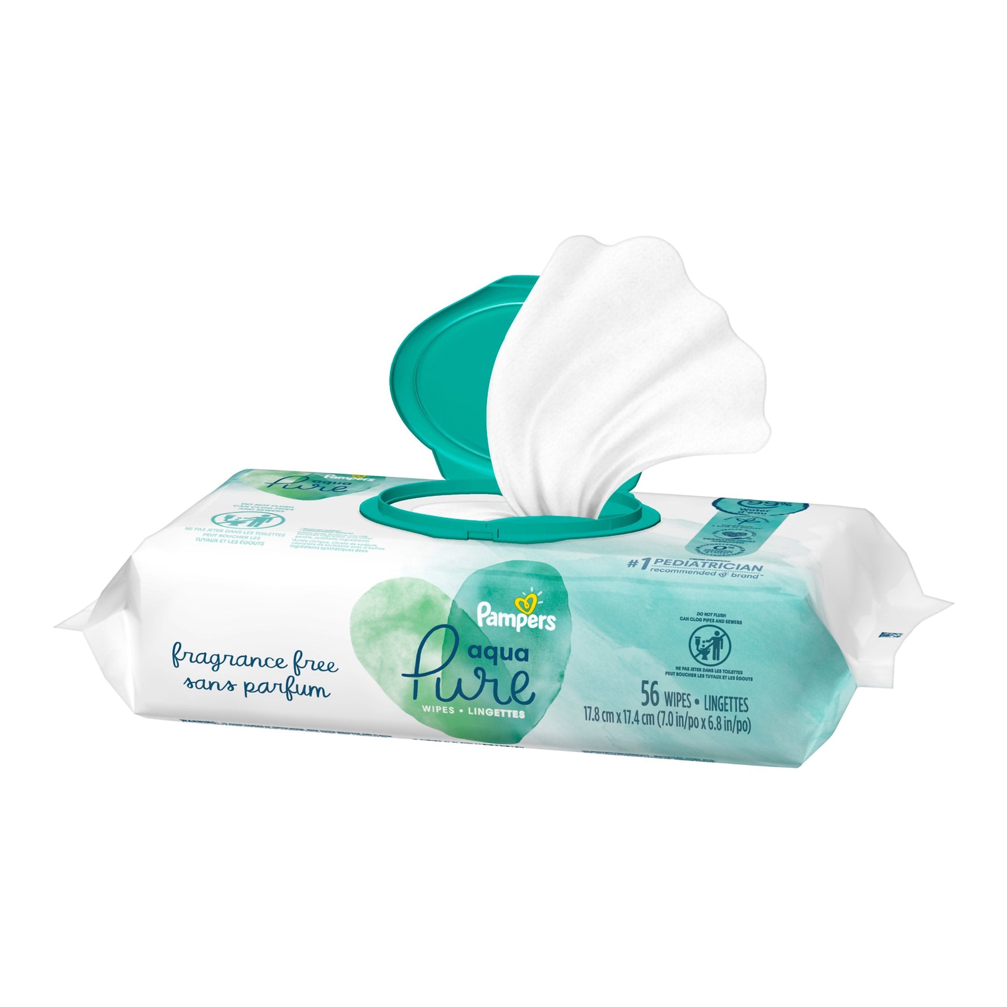Baby Wipe Pampers® Aqua Pure® Soft Pack Unscented 56 Count - image 2