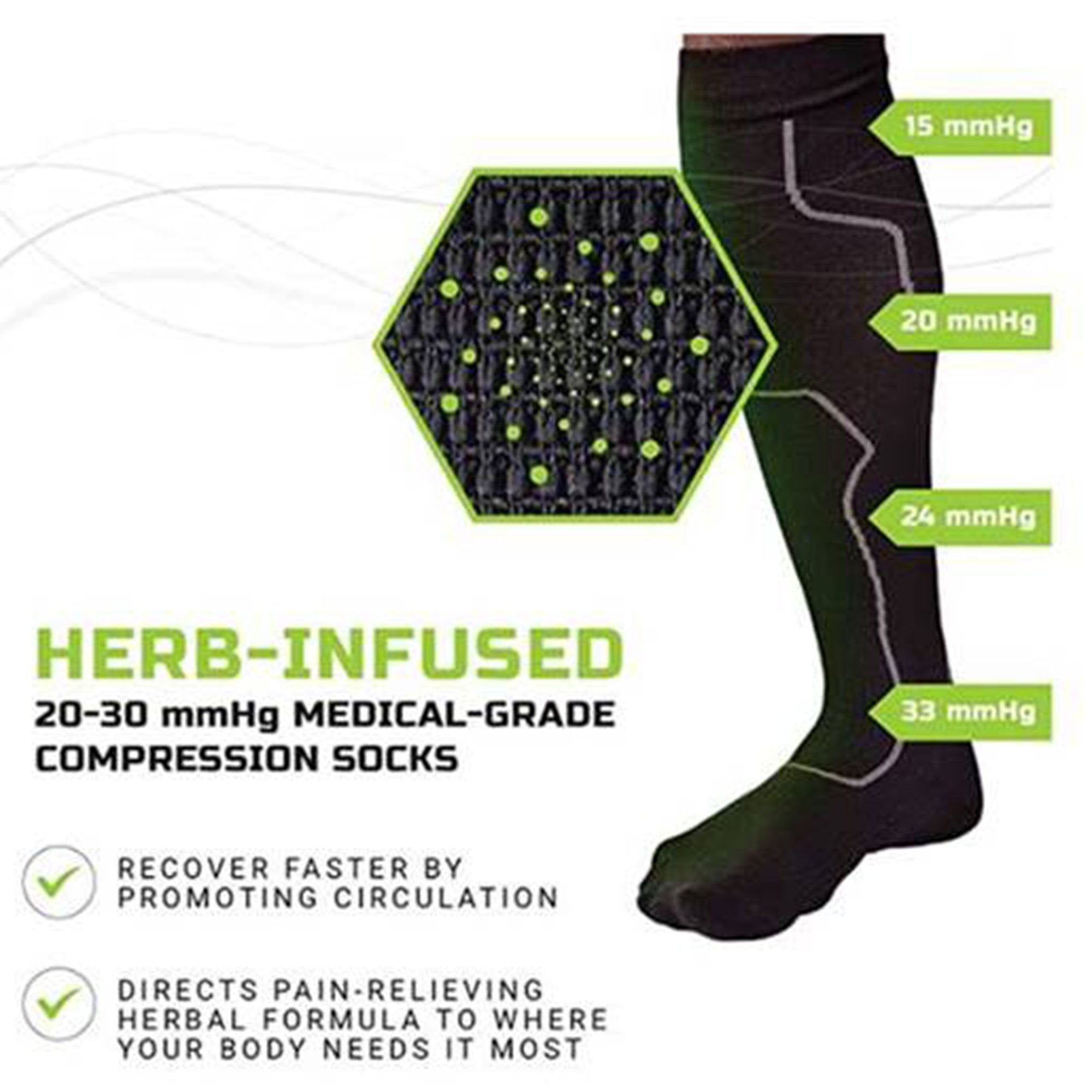 Compression Socks Green Drop™ Knee High Large / X-Large Black Closed Toe - image 4