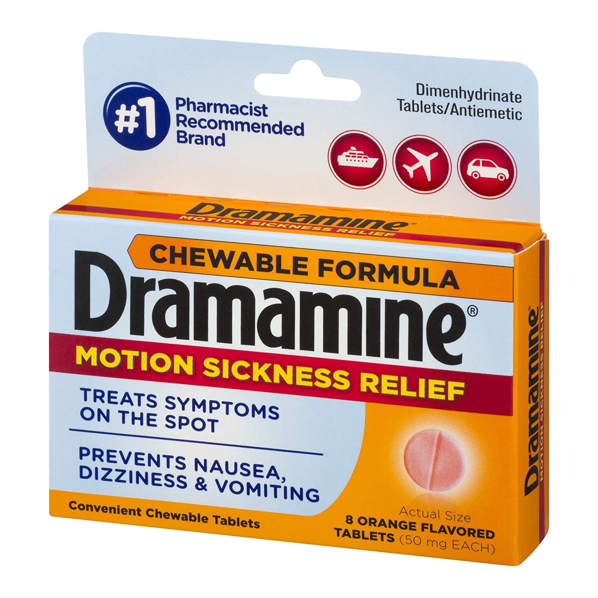 Nausea Relief Dramamine® 50 mg Strength Chewable Tablet 8 per Box - image 3