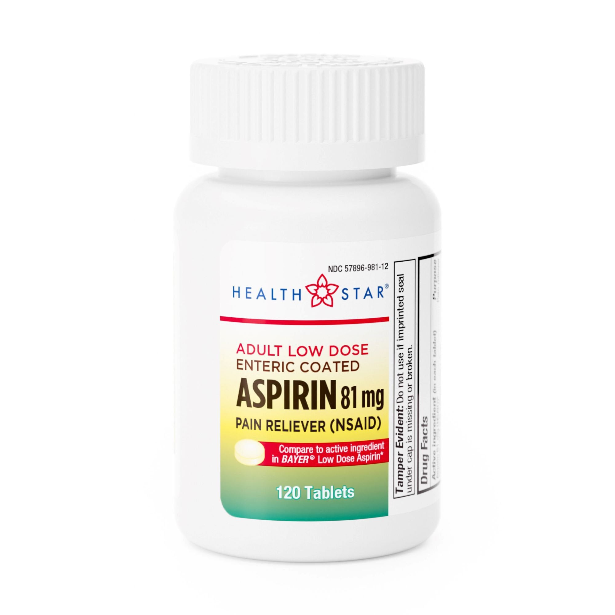 Pain Relief HEALTH STAR® 81 mg Strength Aspirin Tablet 120 per Bottle - image 2