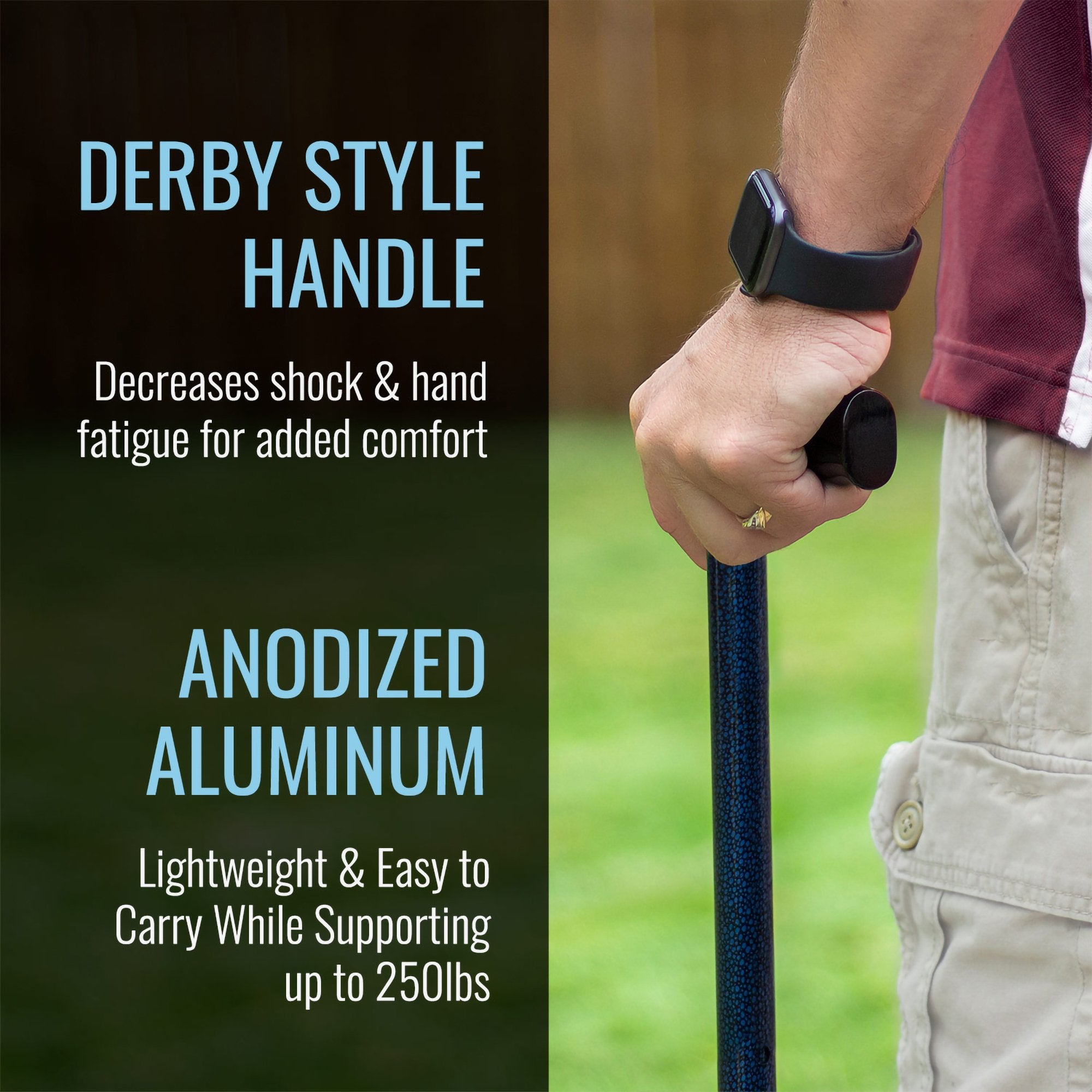 T-Handle Cane DMI® Lightweight Adjustable Aluminum 31 to 40 Inch Height Blue - image 4