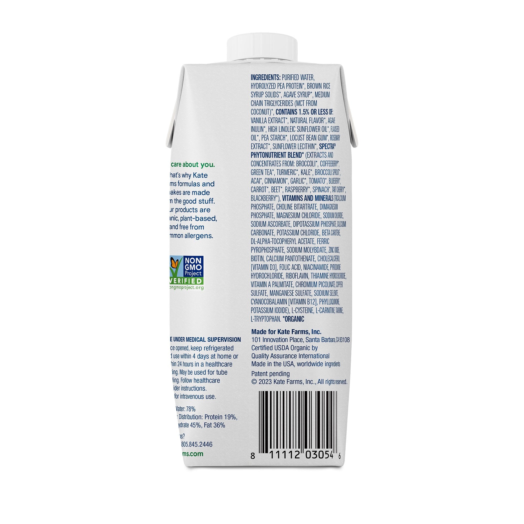 Oral Supplement Kate Farms Peptide 1.0 Vanilla Flavor Liquid 11 oz. Carton - image 2