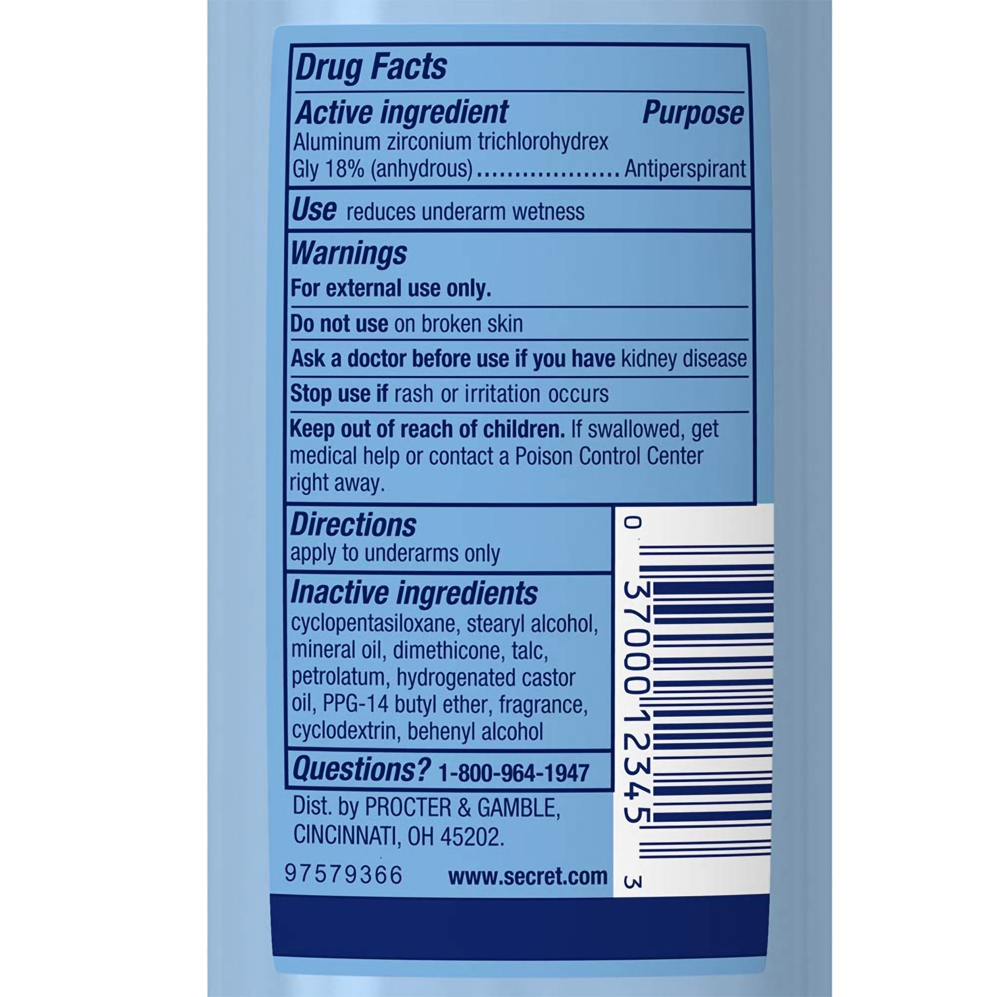 Antiperspirant / Deodorant Secret® Solid 2.6 oz. Unscented - image 3