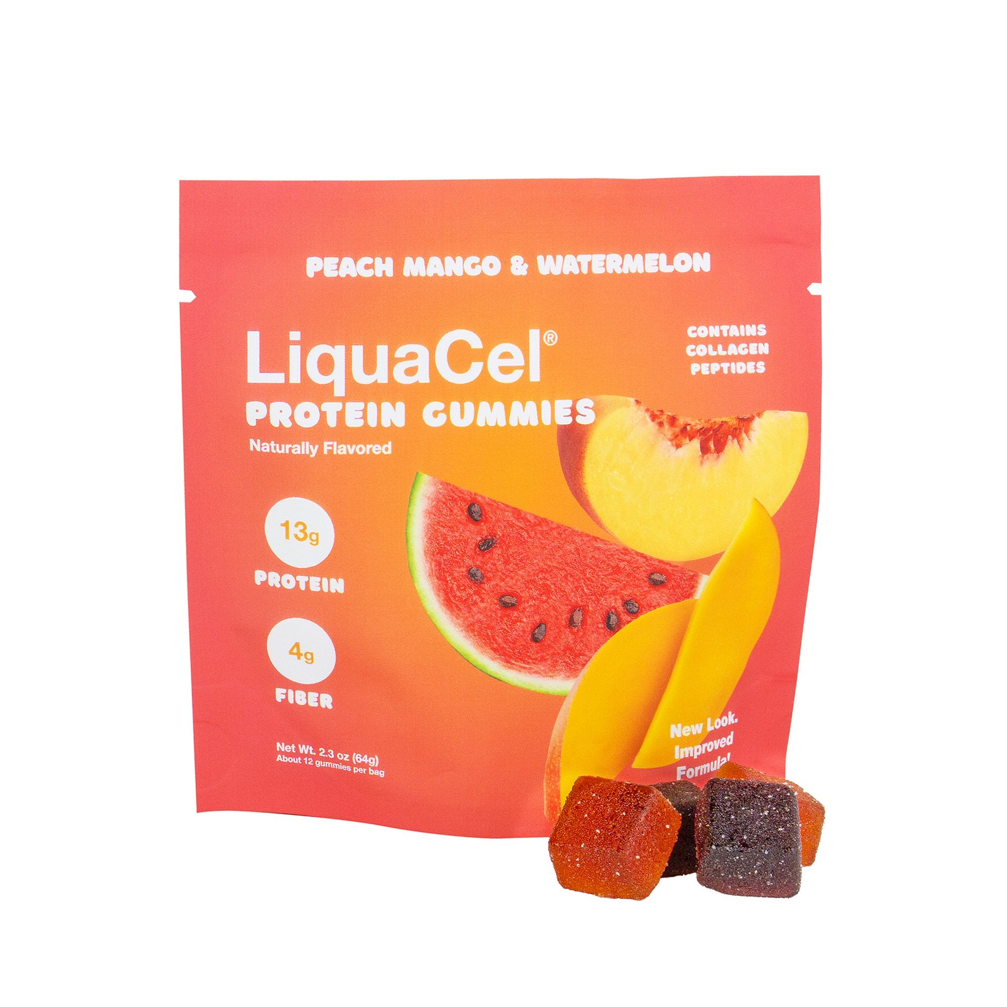 Oral Supplement LiquaCel® Protein Gummies Watermelon / Peach Mango Flavor Gummy 1.8 oz. Pouch