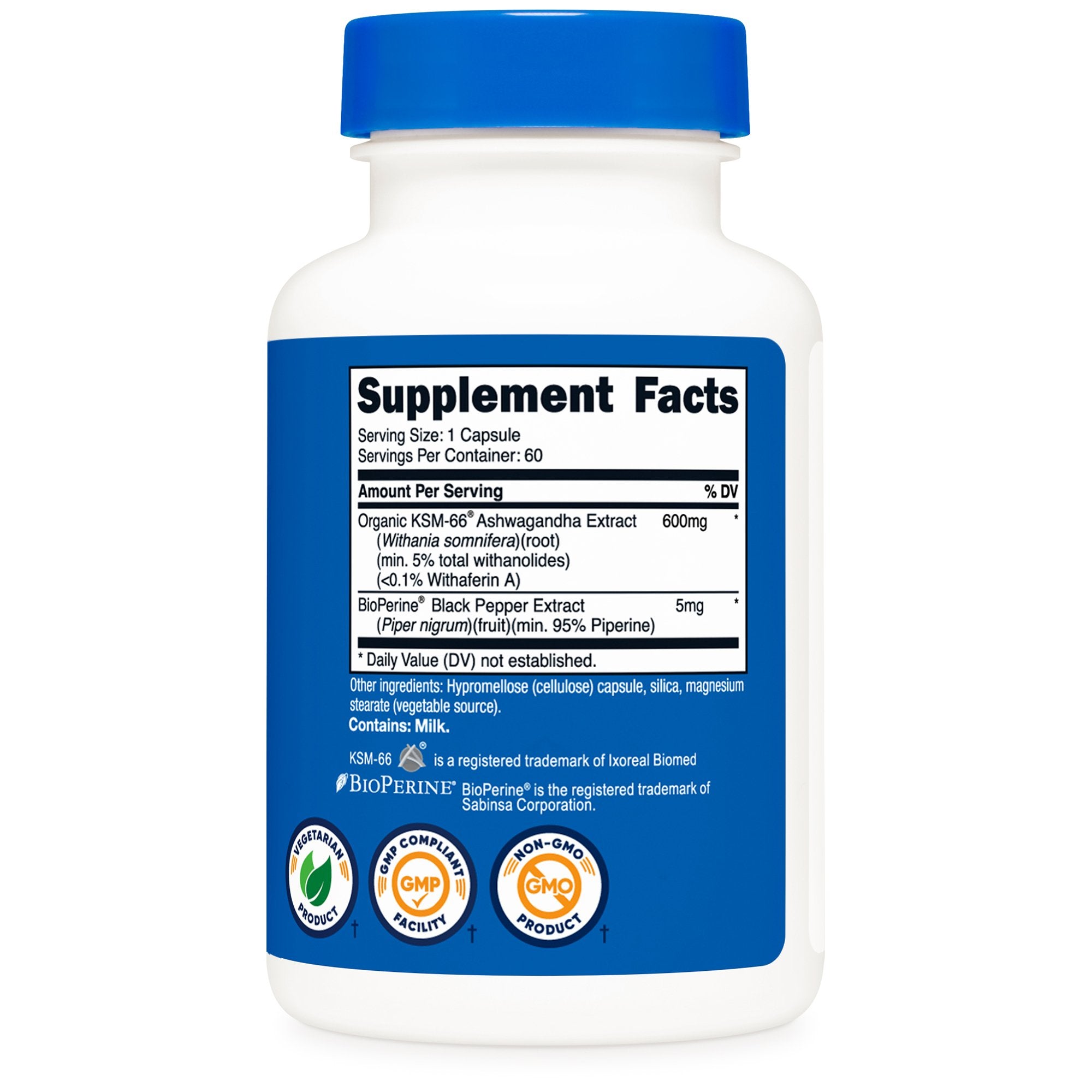 Dietary Supplement nutricost® KSM-66® Ashwagandha Extract / Black Pepper Extract 600 mg - 5 mg Strength Capsule 60 Per Bottle - image 3