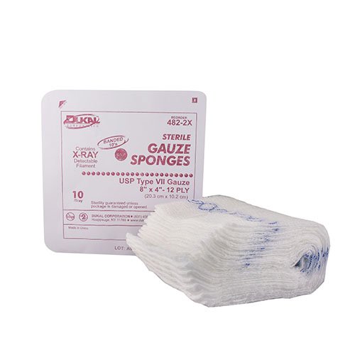 Dukal™ Sterile USP Type VII X-Ray Detectable Gauze Sponge, 4 x 8 Inch, 12-Ply