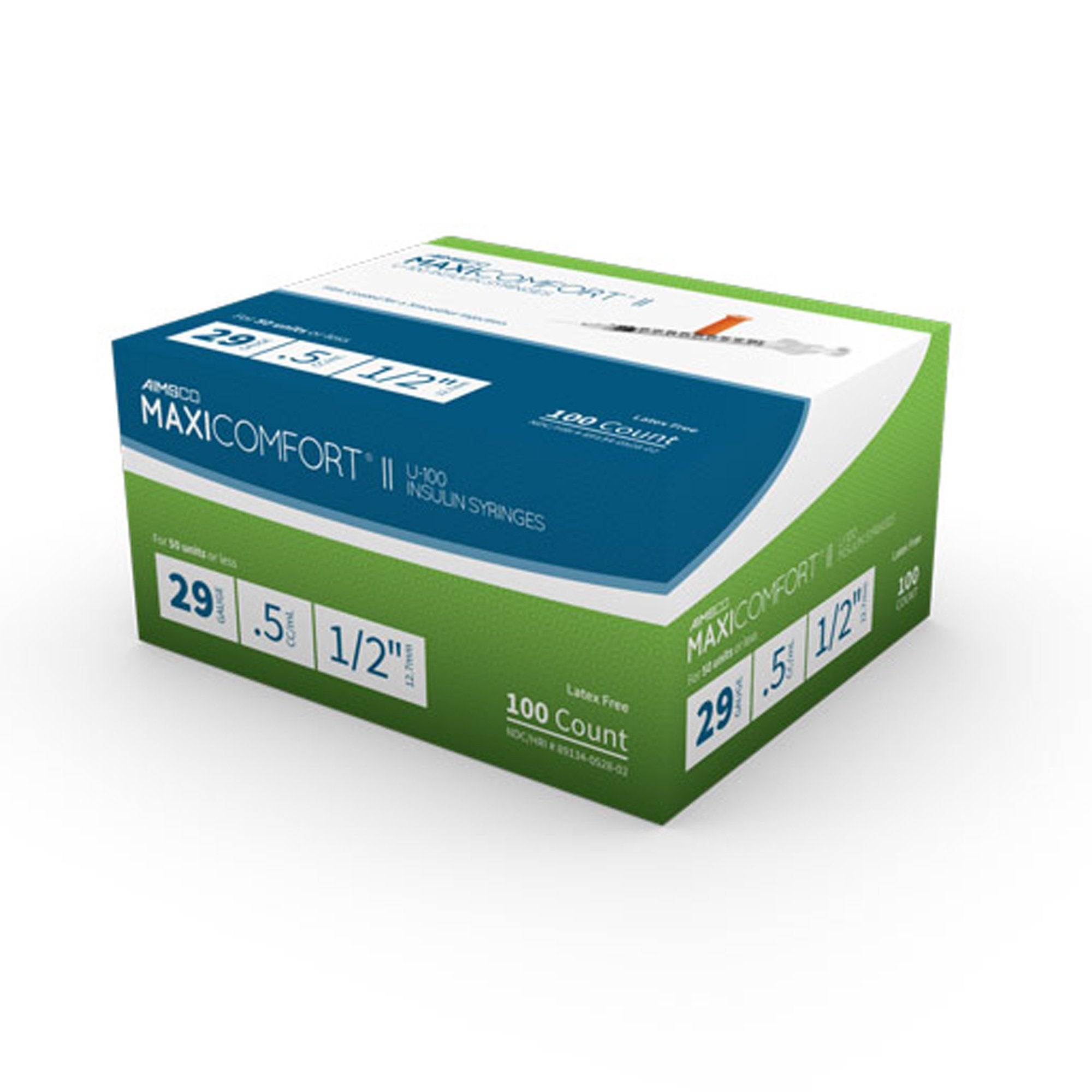 MaxiComfort® II Standard Insulin 0.5 mL Syringe with Needle, 29 Gauge, 1/2 Inch