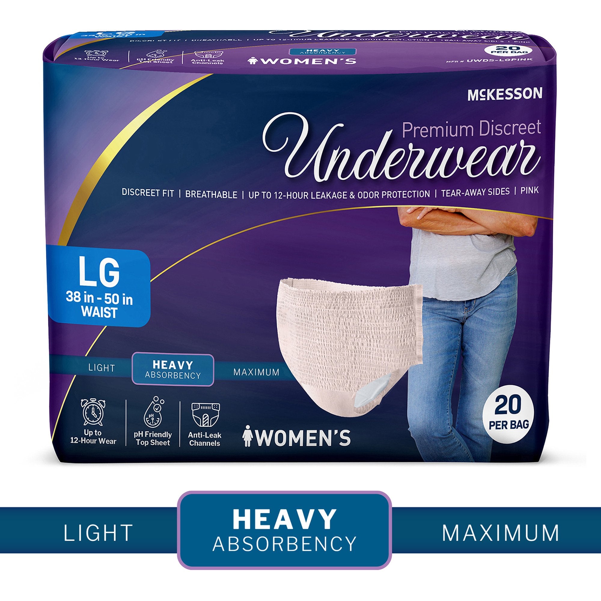 Absorbent Underwear McKesson Premium Discreet Heavy Pull On with Tear Away Seams Adult Large Female Disposable Heavy Absorbency