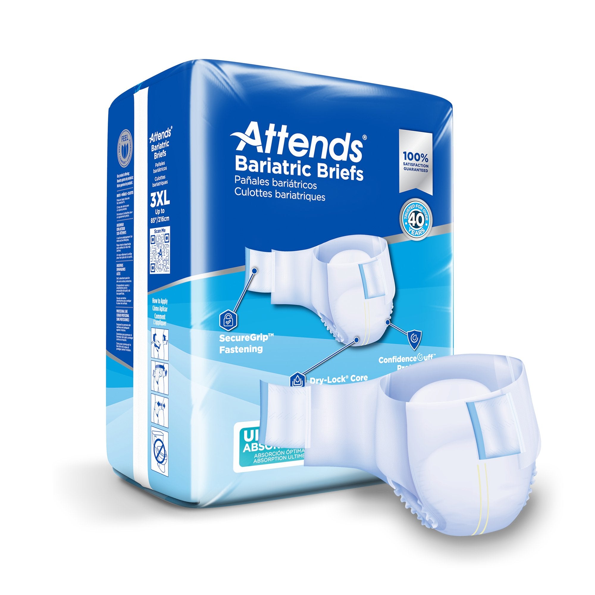 Incontinence Brief Attends® Bariatric Adult 3X-Large Unisex Disposable Heavy Absorbency