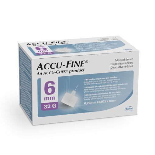 Accu-Fine 6mm 32G Insulin Pen Needles (100 units): High Quality, Sharp Tip, Safety Cap, Easy to Use, Hygienic Packaging & Universal Fit at an Affordable Price.