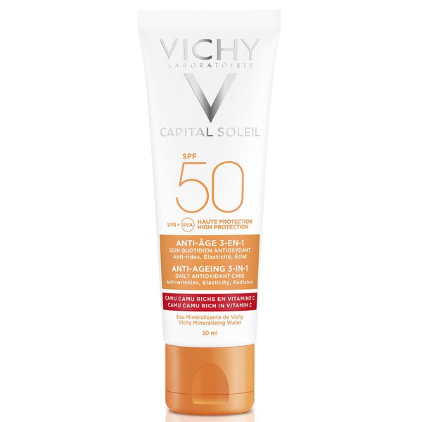 Vichy Capital Soleil 3-in-1 Anti-Aging Care SPF50, 1.7oz, Protects Skin from UV Rays