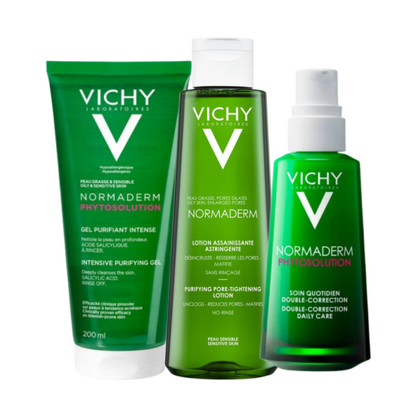 Vichy Complete Routine for Acne-Prone & Oily Skin - 200ml Cleanser, 200ml Lotion, 50ml Double Action