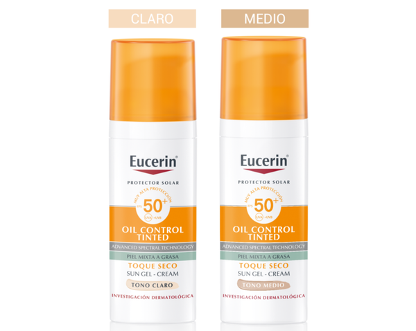 Eucerin Oil Sun Face Sun Touch Sun Protector FPS 50 - 2 Pack (Medium & Clear) - UVA/UVB Filter, FPS 50, 12hr Matte Finish