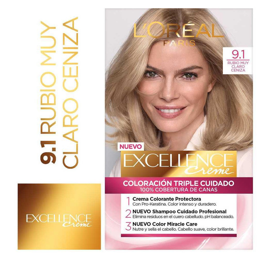Loreal Excellence Permanent Hair Coloring Creme 91 Very Light Blonde Ash (47Gr / 1.65Oz): Achieve Radiant, Long-Lasting Color
