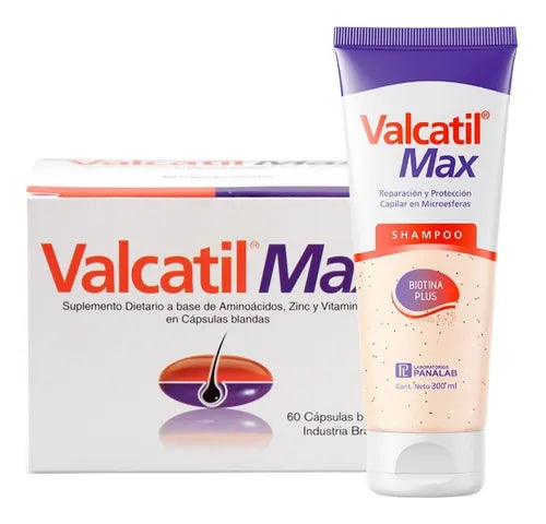 Max Valcatil Dietary Supplement - 30 Tablets - Hair & Nail Health, Alopecia, Fragility, Seborrheic Dermatitis, C+E Vitamins, Biotina Plus