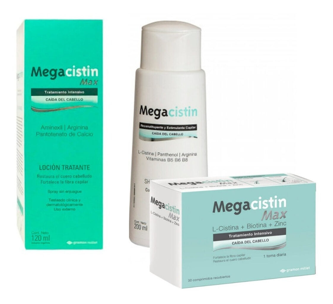 Megacistin Hair Growth Boosting Combo: Max Treating Lotion, 30 Hair Rejuvenating Tablets & Volume Enhancing Shampoo