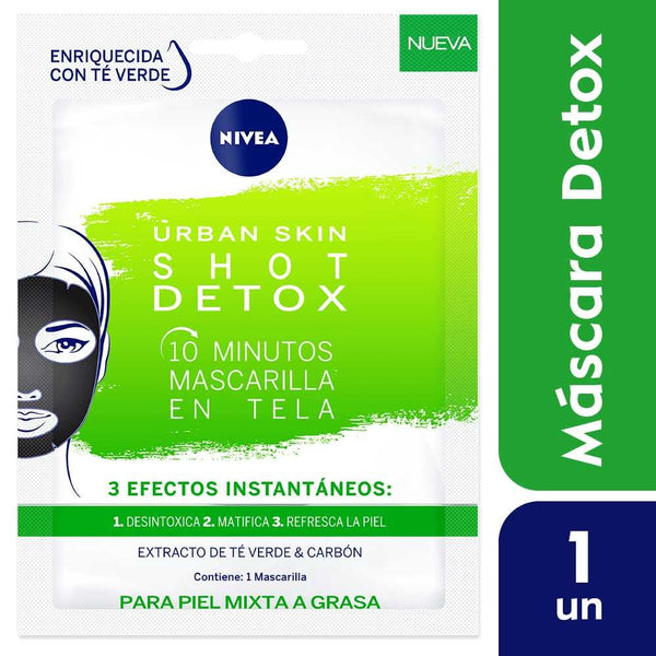 Nivea Urban Skin Shot Detox Facial Mask: Mattifying Formula with Green Tea & Charcoal for Combination to Oily Skin (1 Unit Ea.)