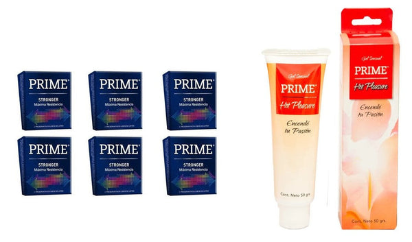Prime Stronger Smooth Latex Condoms + Intimate Gels Lubricants Prime Sensual 50g (18pcs + 50grs Hot Pleasure Formula)