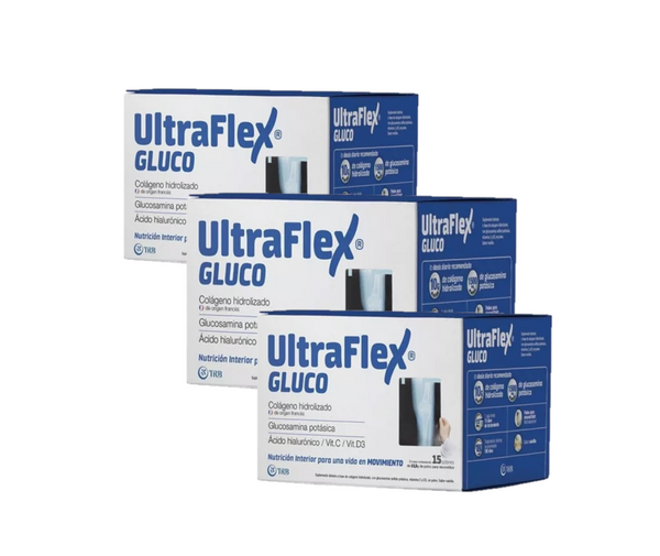 Ultraflex Gluco 15 Envelopes - 180 Days of French Hydrolyzed Collagen, Glucosamine, Hyaluronic Acid, Vitamin C & D3