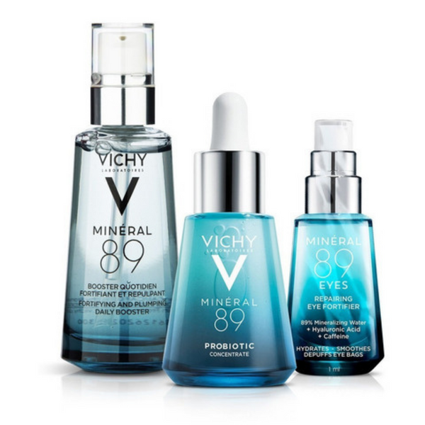 Vichy Mineral Facial Kit 89 Booster + Probiotic + Eyes - 50ml + 30ml + 15ml - Hypoallergenic, Light Texture, Rapid Absorption, 24-Hr Hydration