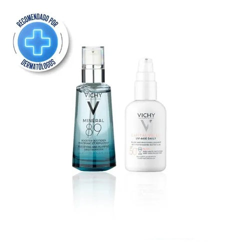 Vichy Soleil Capital FPS50 UV-AGE DAILY WATER FLUID & Mineral 89 Reconstituent Fortifier X 50ml - Protect Skin from Sun & Aggressions w/ Anti-Aging Peptides & Vitamin B3