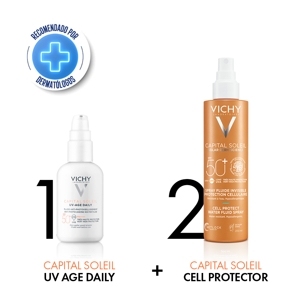 Vichy Soleil Capital FPS50 UV-AGE DAILY WATER FLUID - Protect Skin from Sun with Ultra-Light Water-Fluid Texture, Netlock Tech & Probiotic Fractions.