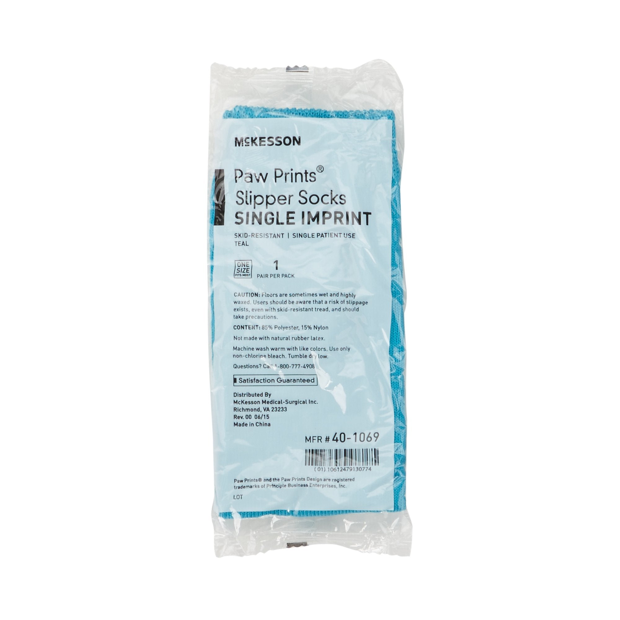 Slipper Socks McKesson Paw Prints® Unisex Adult One Size Fits Most Single Tread Single Patient Use Teal - image 3