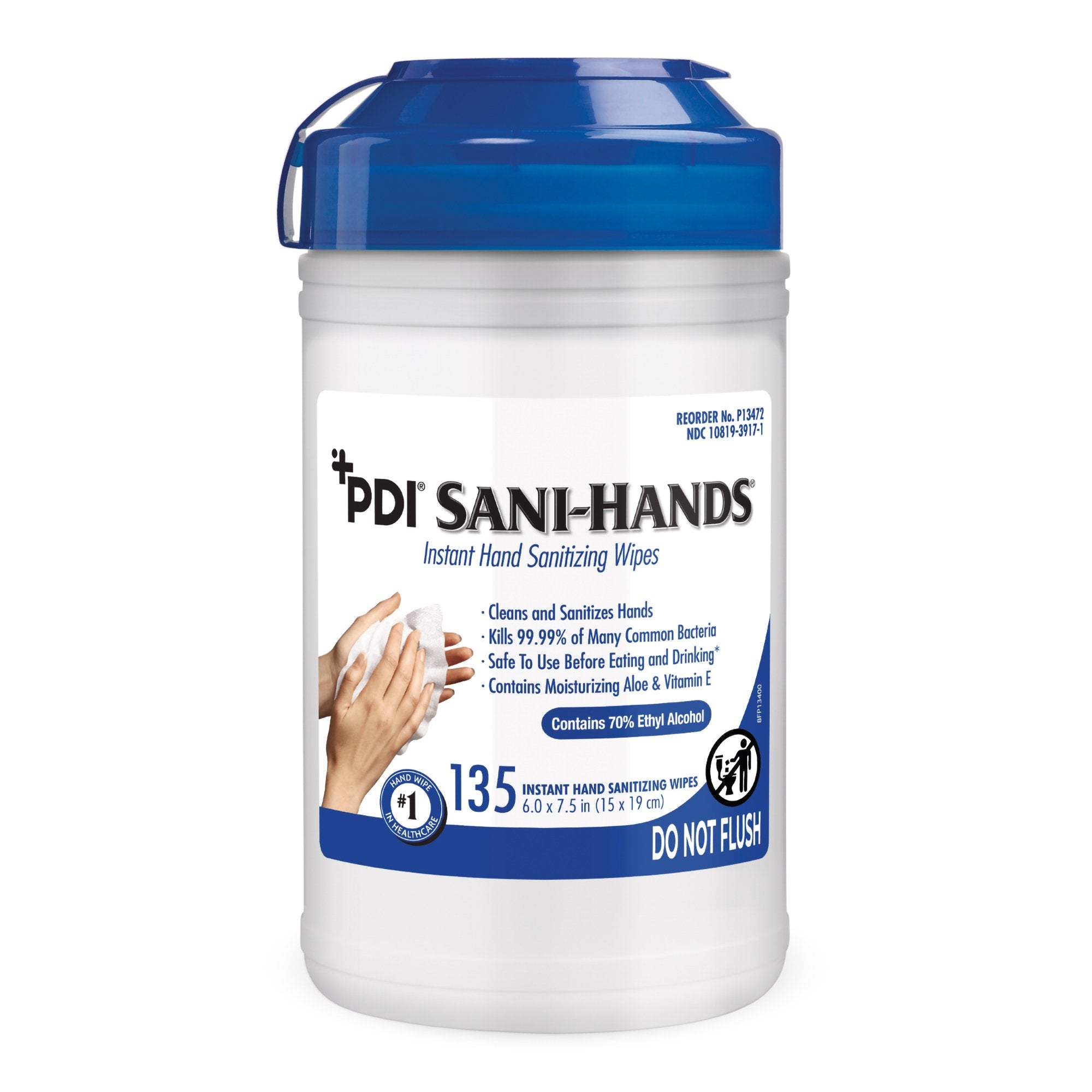 Hand Sanitizing Wipe Sani-Hands® 135 Count Ethyl Alcohol Wipe Canister