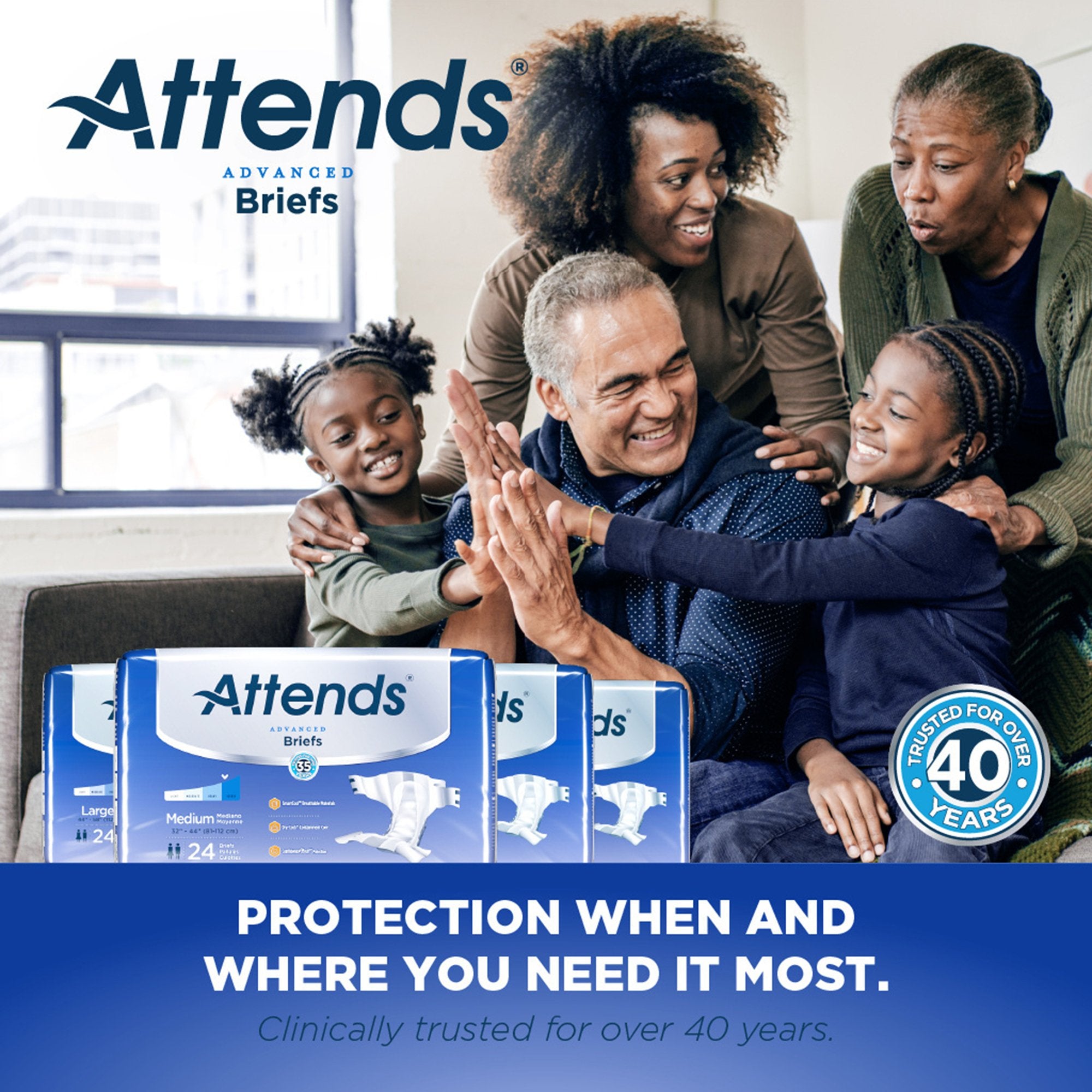 Attends® Advanced Briefs, Large - Unisex Incontinence Aid (24 Pack)