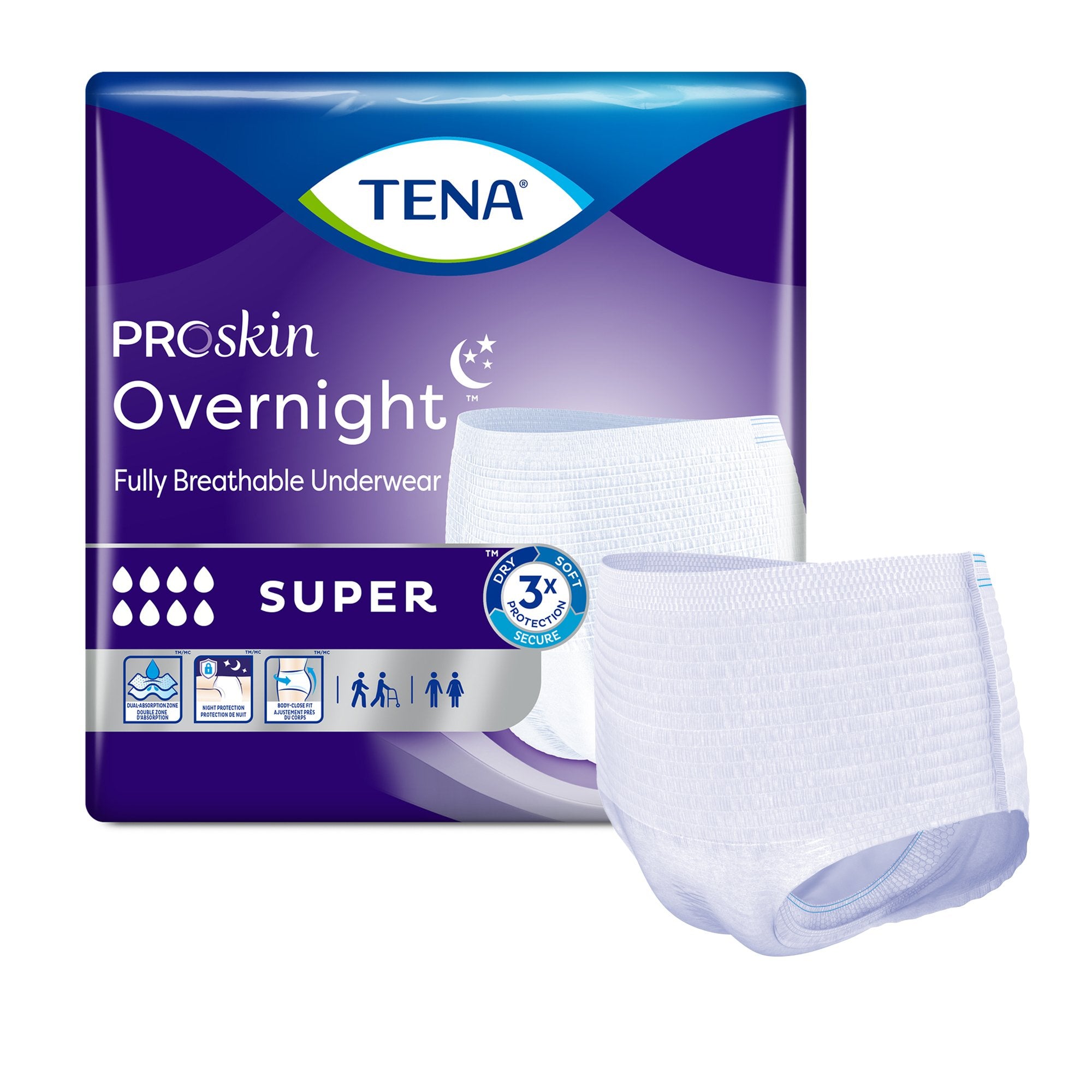 Tena® ProSkin Overnight™ Super Fully Breathable Underwear, Large