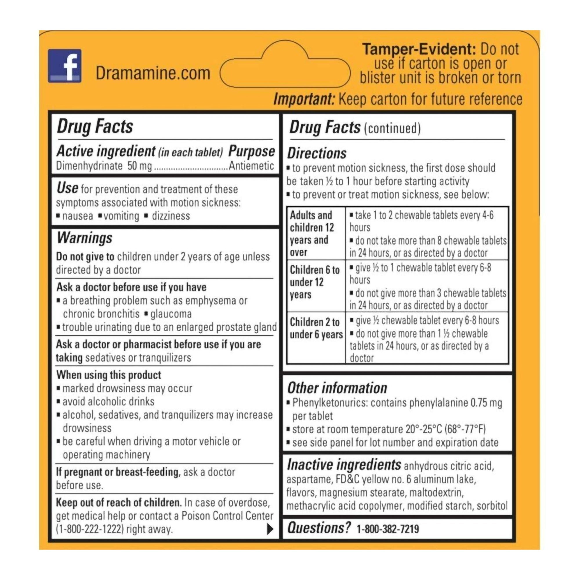 Nausea Relief Dramamine® 50 mg Strength Chewable Tablet 8 per Box - image 4