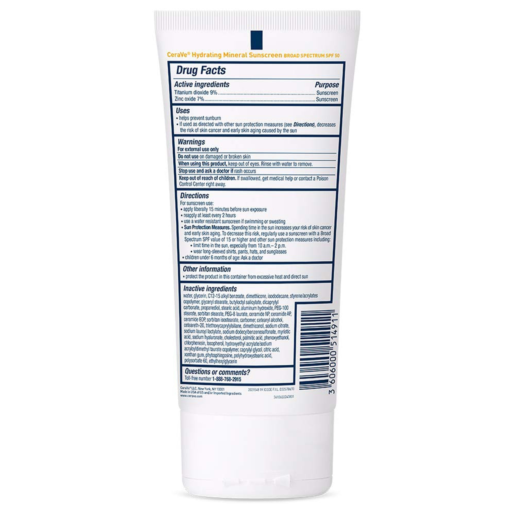 Sunscreen CeraVe® Hydrating Mineral Sunscreen SPF 50 Lotion 5 oz. Tube - image 2
