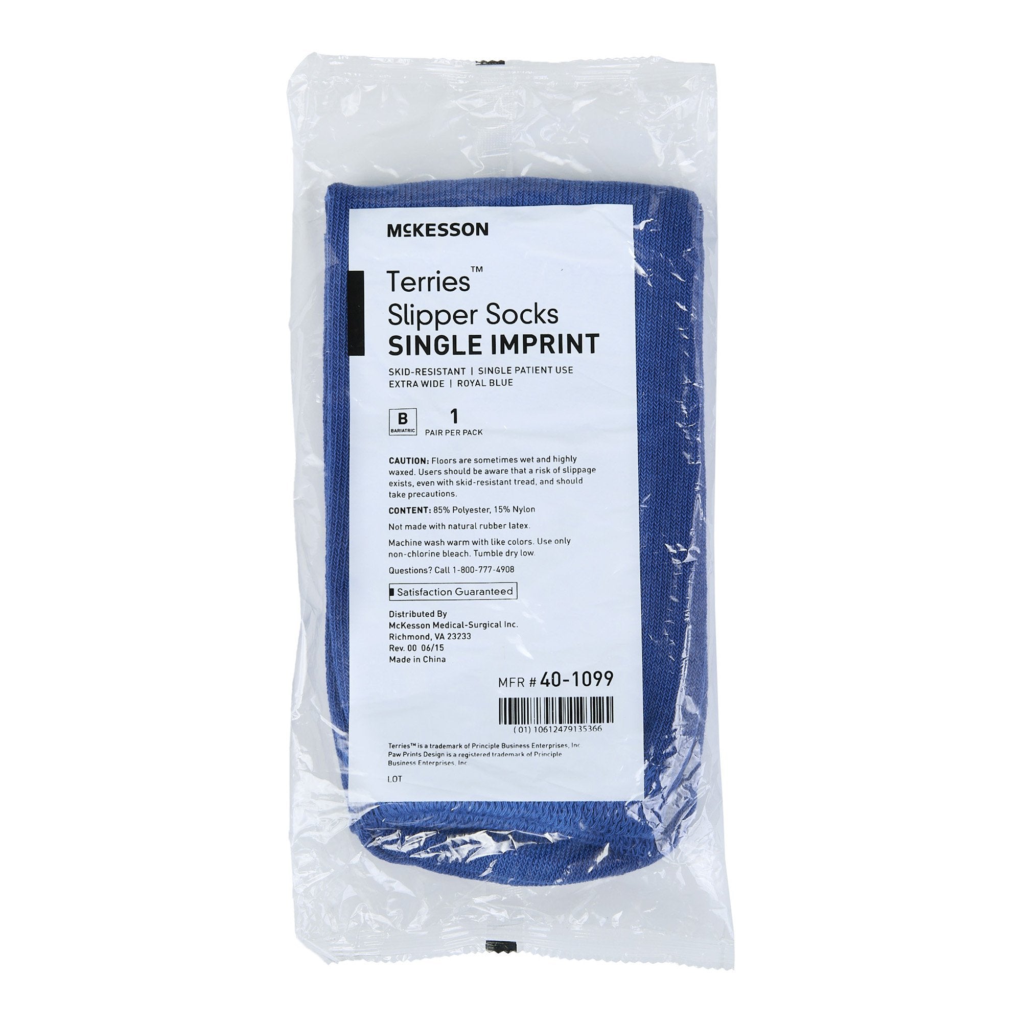 Slipper Socks McKesson Terries™ Unisex Adult Bariatric / X-Wide Single Tread Single Patient Use Royal Blue - image 2