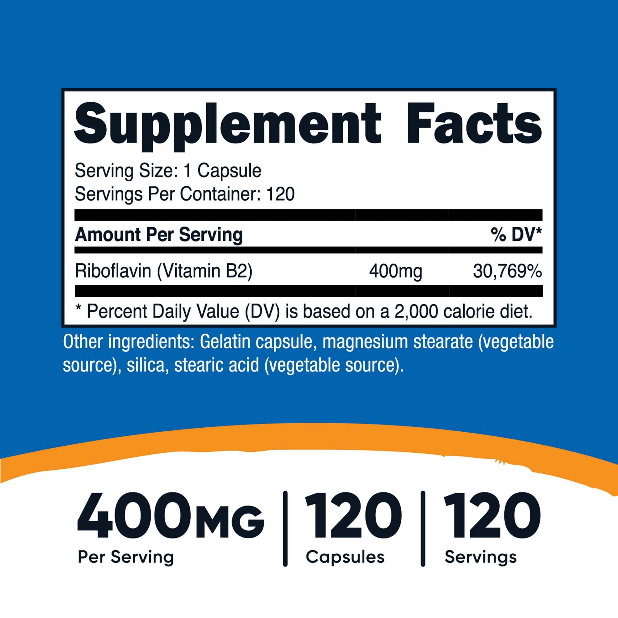 Dietary Supplement nutricost® Vitamin B2 Riboflavin Vitamin B2 400 mg Strength Capsule 120 Per Bottle - image 5
