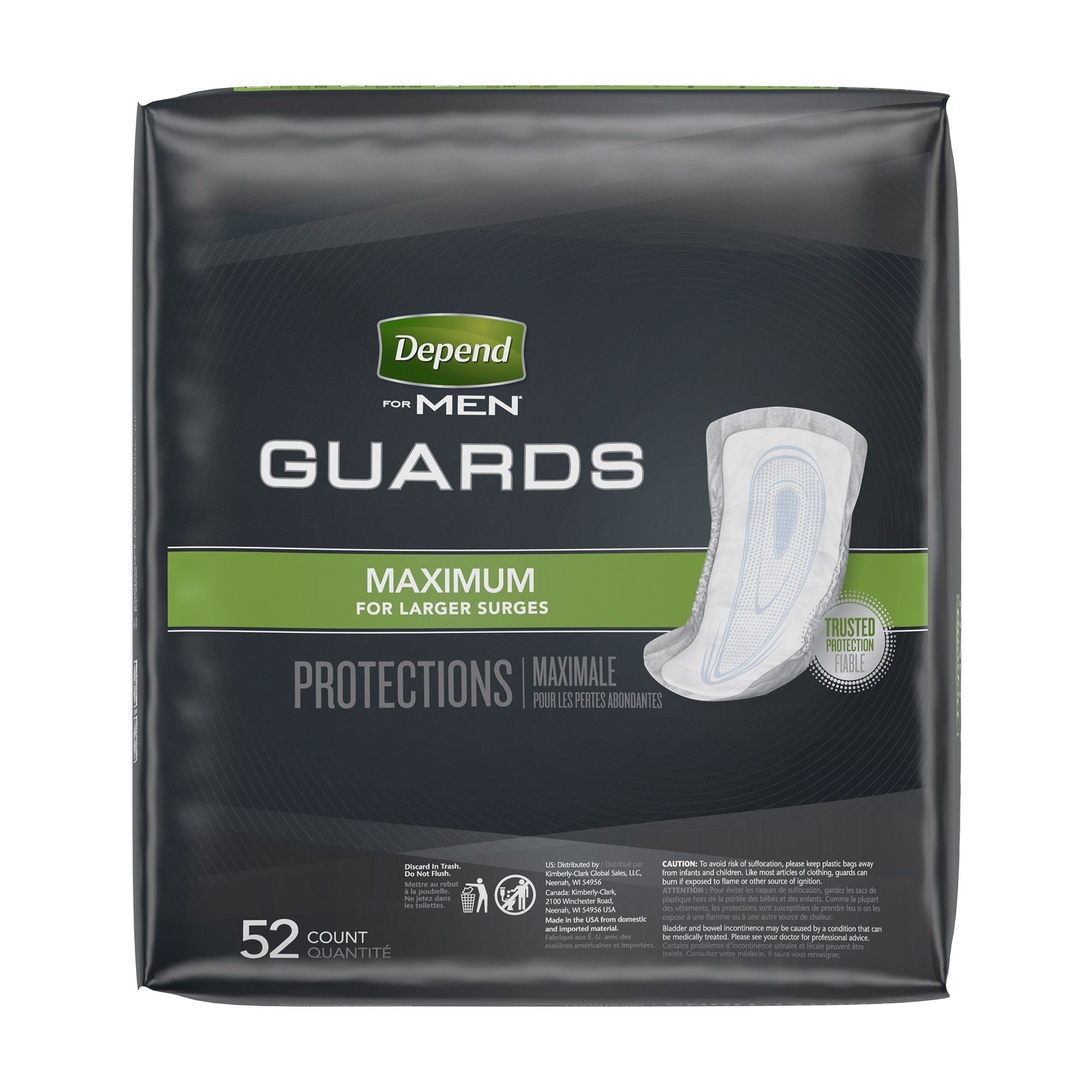 Depend Guards for Men: Maximum Absorbency Incontinence Pads, 12" - 52 Pack