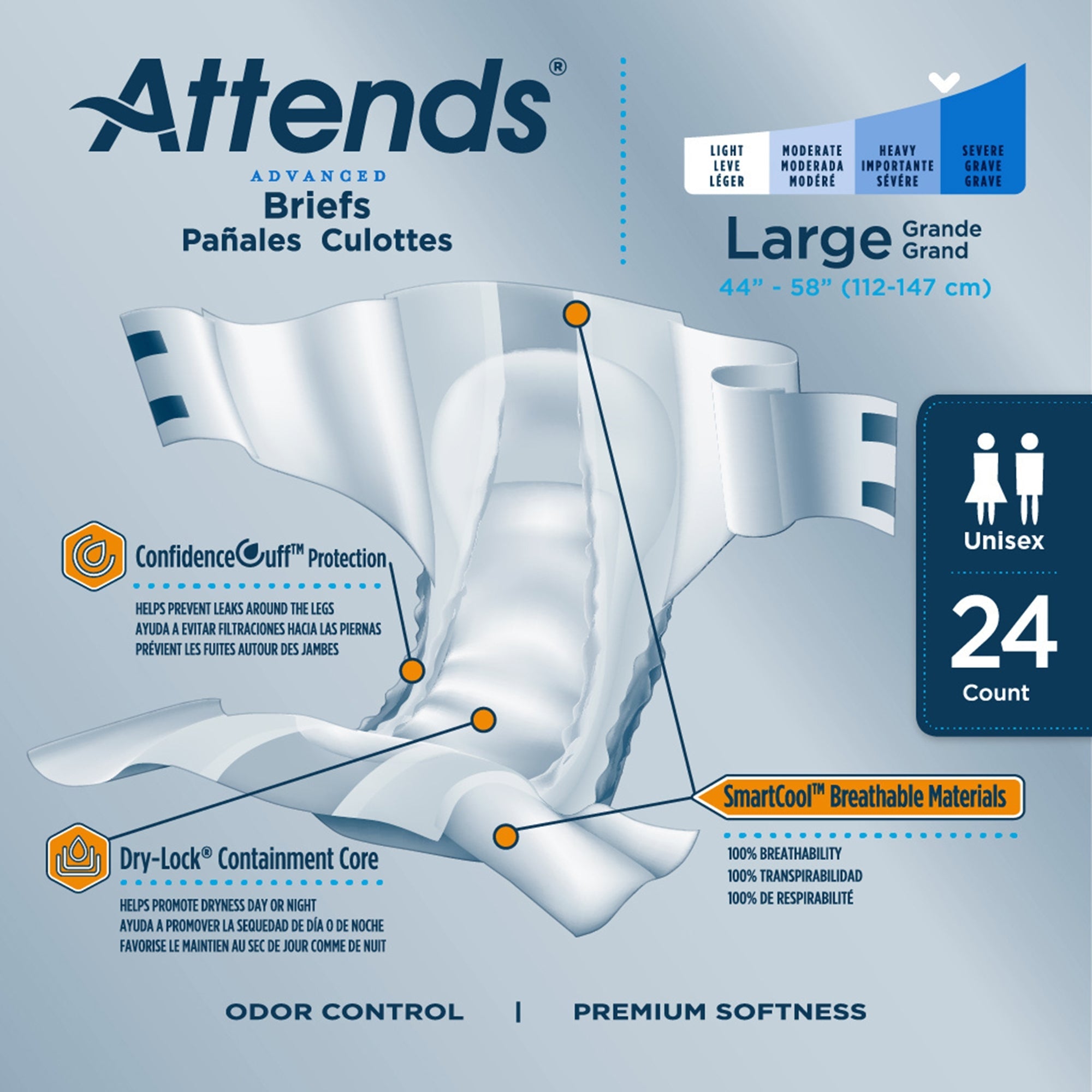 Attends® Advanced Briefs, Large - Unisex Incontinence Aid (24 Pack)