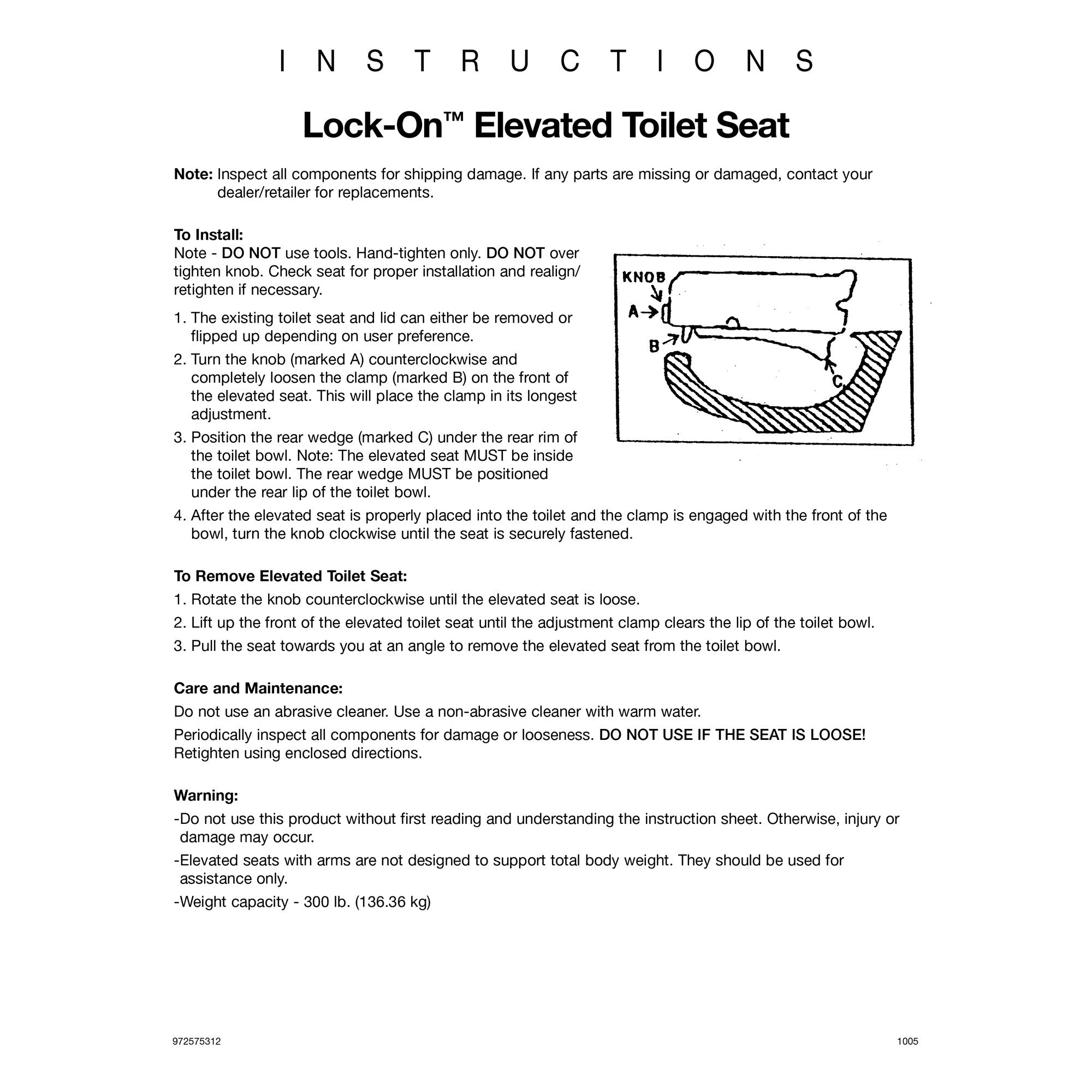Raised Toilet Seat with Arms Ableware Lock-On™ 5 Inch Height Standard / Elongated 300 lbs. Weight Capacity - image 3